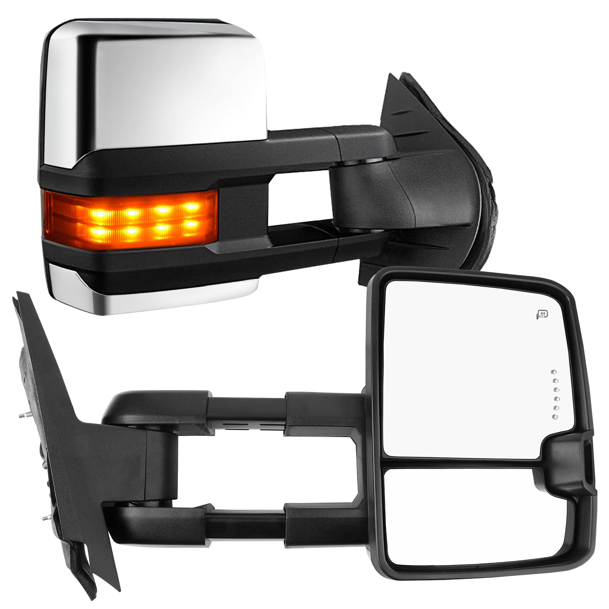 YITAMOTOR Power Heated LED Towing Mirrors with Arrow Signal & Reverse Lights - Compatible with Chevy Silverado 2007-2013 & GMC Sierra All Models - Perfect for Towing, Night Driving & Enhanced Safety