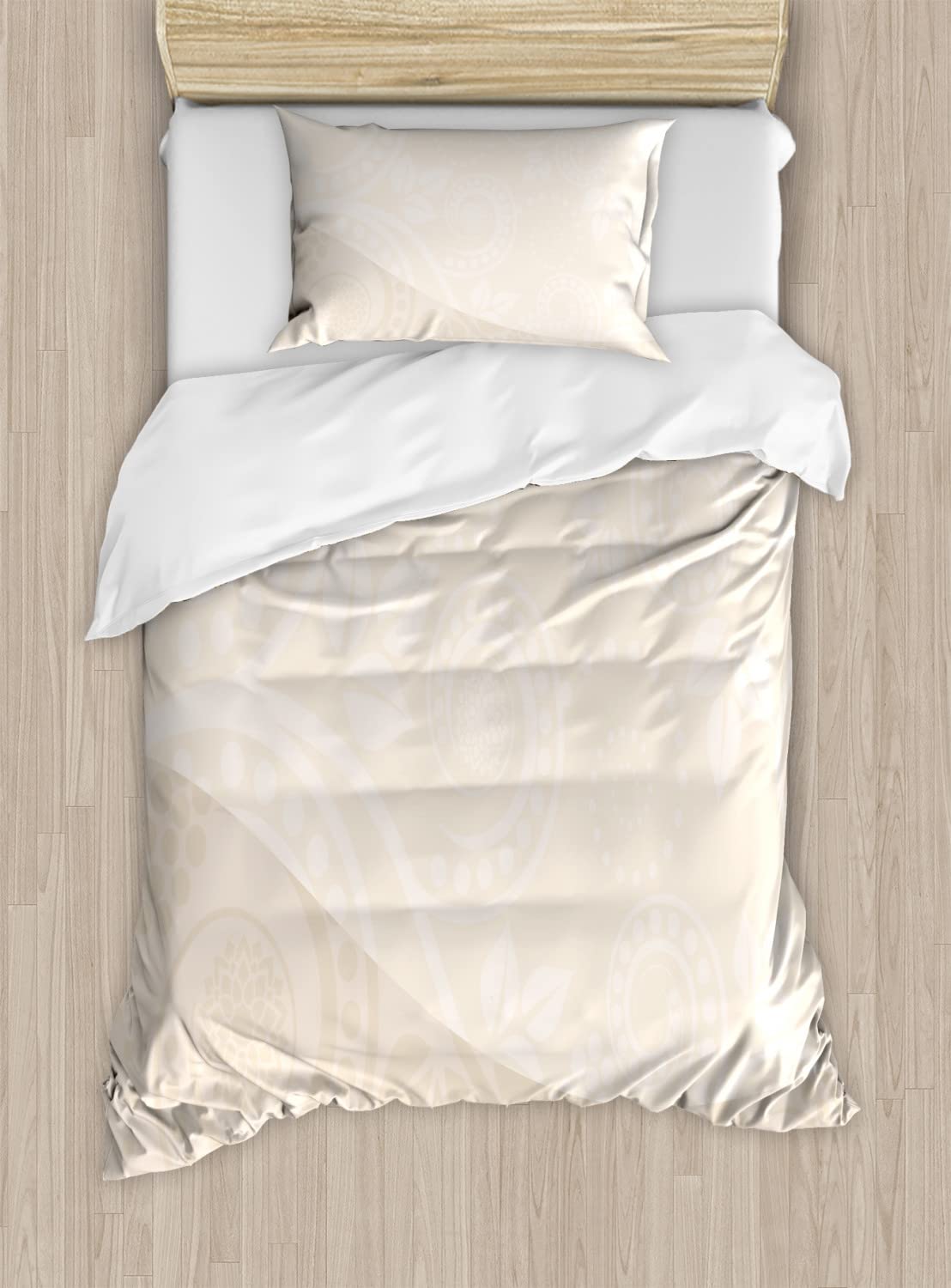 Ambesonne Ivory Duvet Cover Set - King Size 2-Pack with 2 Duvet Covers & 4 Pillowcases | Shabby Chic Floral Pattern with Curved Leaves & Feminine Blooms in Tan Cream | Perfect for Master Bedroom, Guest Room & Luxury Hotel Decor