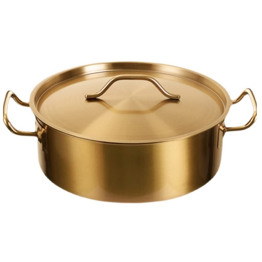 Premium Commercial Stainless Steel Shabu-Shabu Hot Pot with Double Handles - 18cm Golden Induction Cooker Soup Pot for Restaurants & Home Cooking | Perfect for Asian Cuisine, Hot Pot Parties & Family Gatherings