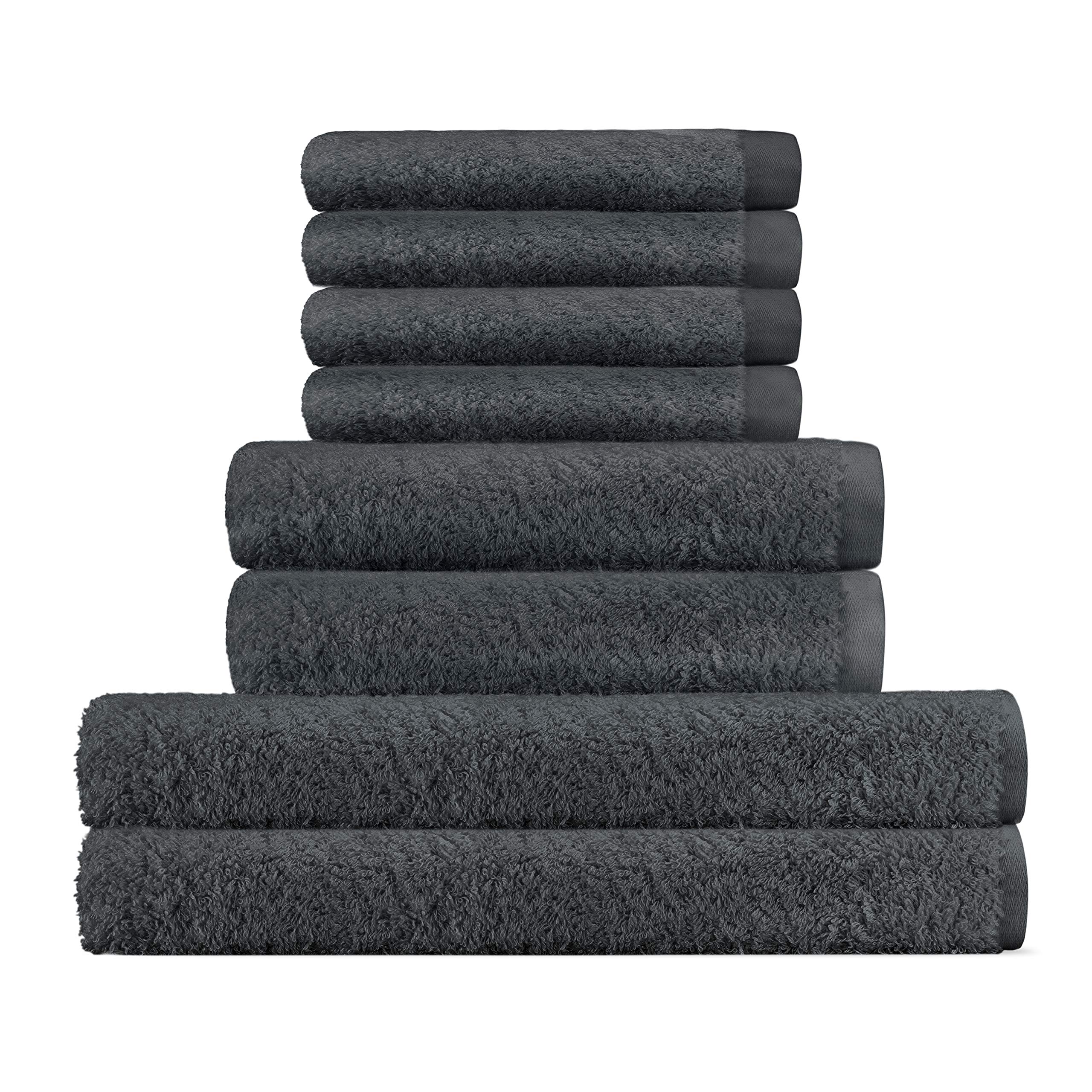 Premium Chakra Turkish Bath Towel Set - 8 Piece Luxury Bamboo Cotton Blend (Charcoal) | Ultra Soft Quick Dry Bath Sheets, Hand Towels & Washcloths | Perfect for Spa, College Dorm, Kitchen & Bathroom Essentials