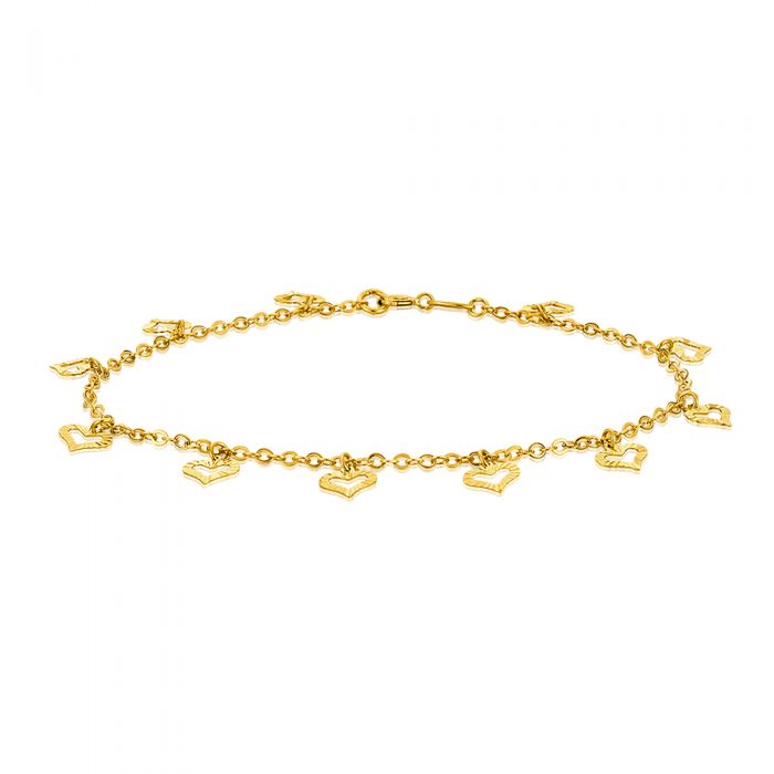 9ct Yellow Gold Belcher 19cm Diamond Heart Charm Bracelet - Elegant Jewelry Gift for Women, Perfect for Valentine's Day, Anniversary & Special Occasions
