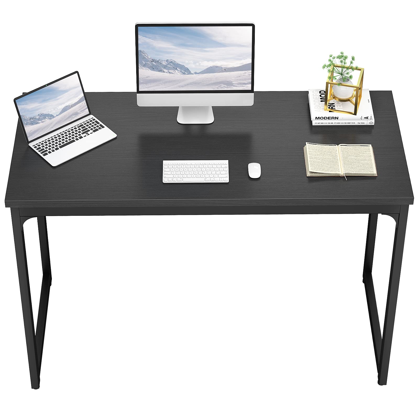 Foxemart 47 Inch Modern Computer Desk - Sturdy Office Desk for PC, Laptop & Notebook | Study & Writing Table for Home Office Workstation (Black) | Perfect for Small Spaces, Remote Work & Gaming Setup
