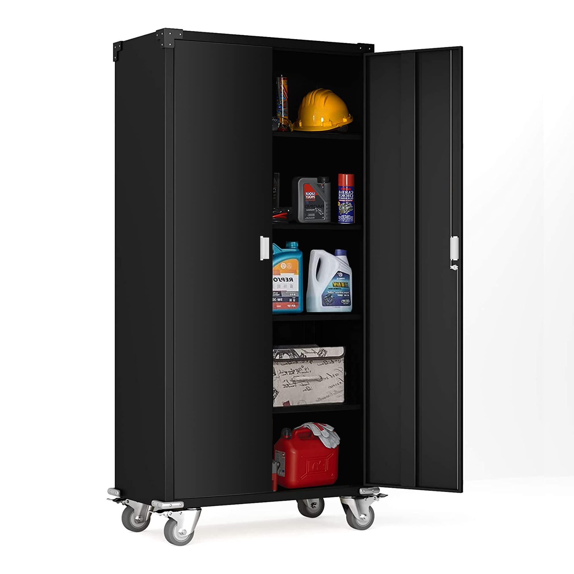 AOBABO 72'' Black Metal Storage Cabinet with Wheels & Lock - Heavy Duty Steel Utility Cabinet for Home, Office, Kitchen & Garage Organization - Easy Assembly Required - Perfect for Storing Tools, Files & Household Supplies