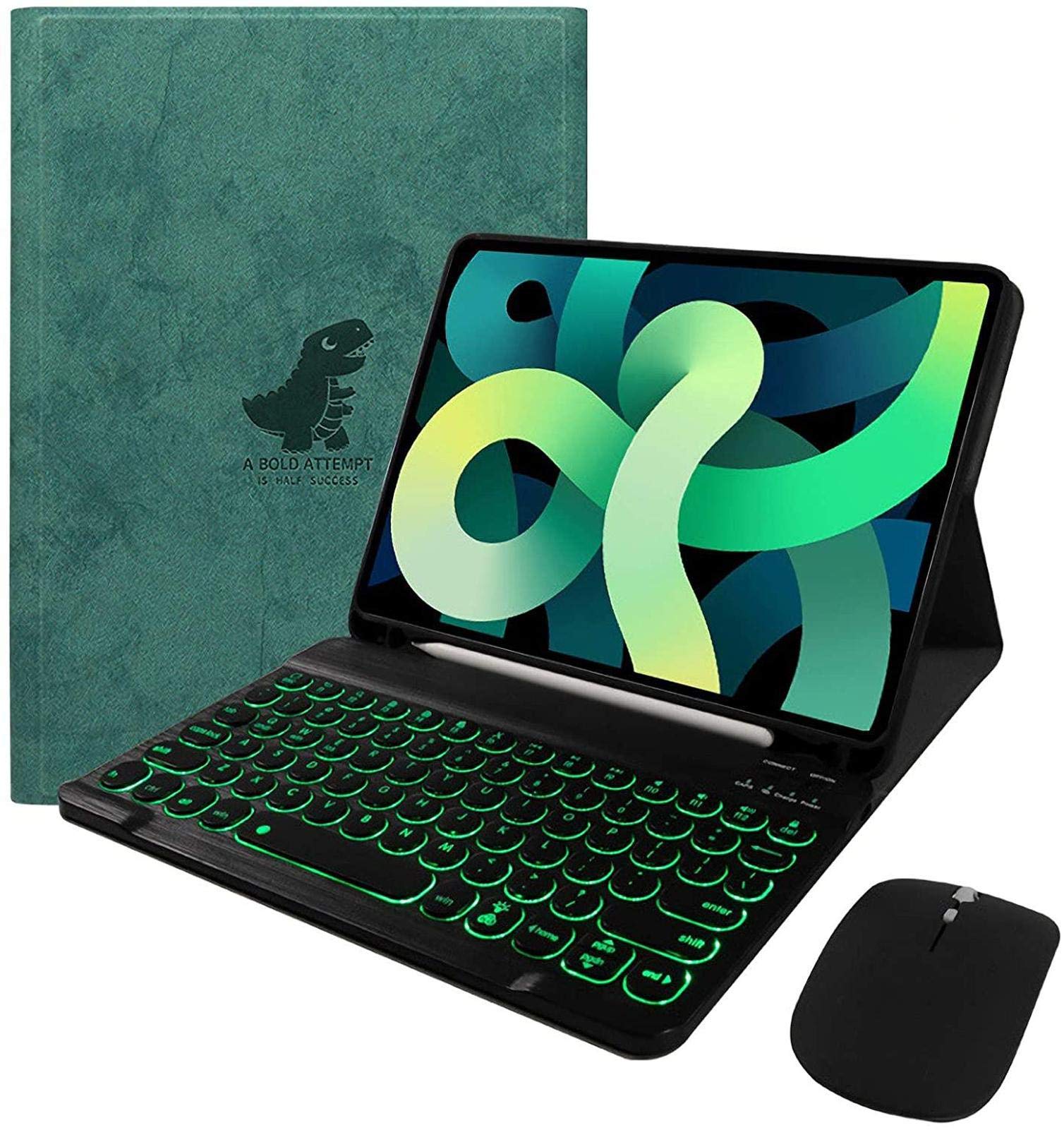 Apple iPad Air 4 (2020) 10.9-inch Backlit Keyboard Case - Detachable Slim Folio Cover with 7 Color Options & Apple Pencil Charging Support (Green/Black) | Perfect for Work, Study & Travel
