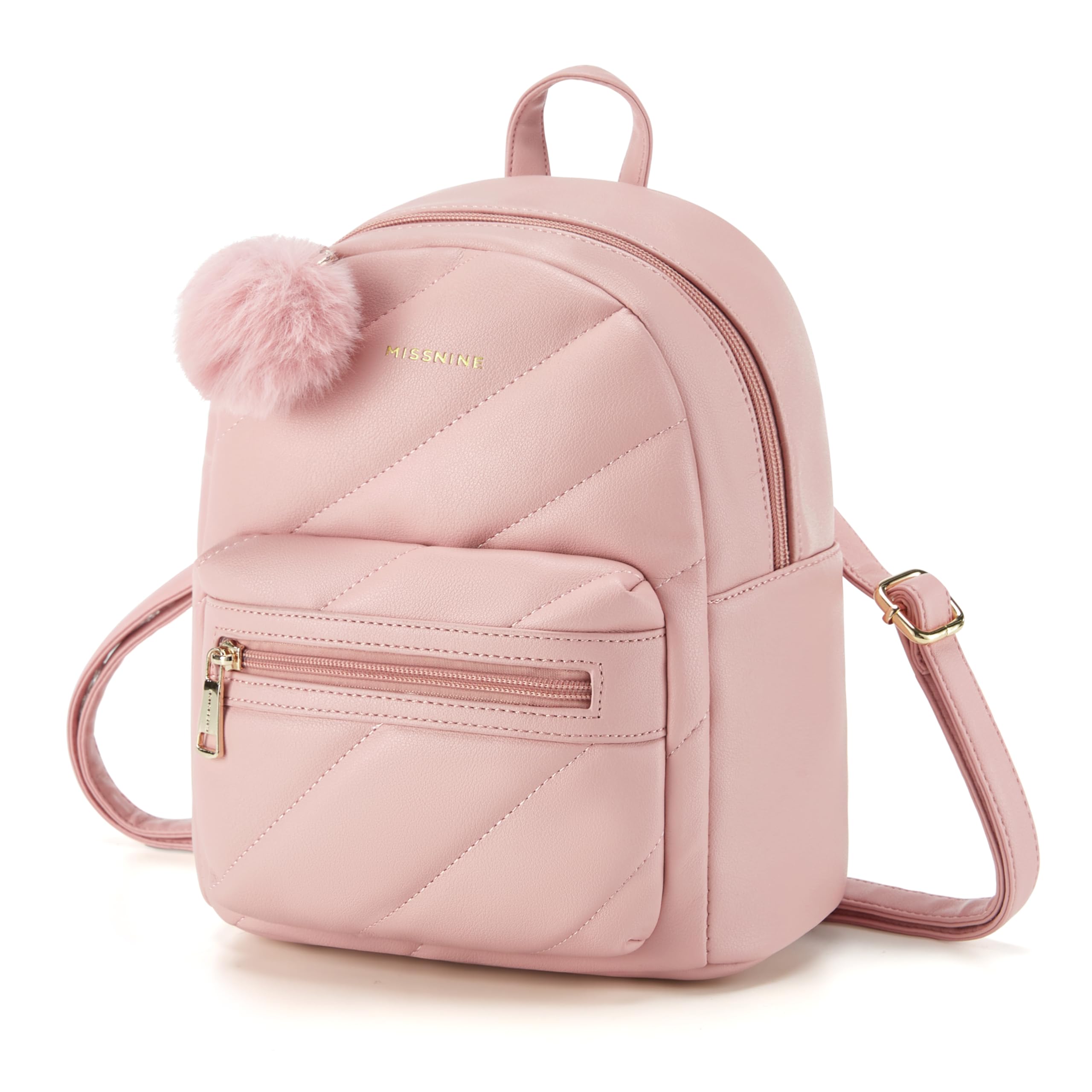 Missnine Mini Backpack for Women - Small PU Leather Quilted Backpack Purse with Cute Pompom, Fashionable Bookbag for Ladies | Perfect for School, Travel, Shopping & Daily Use