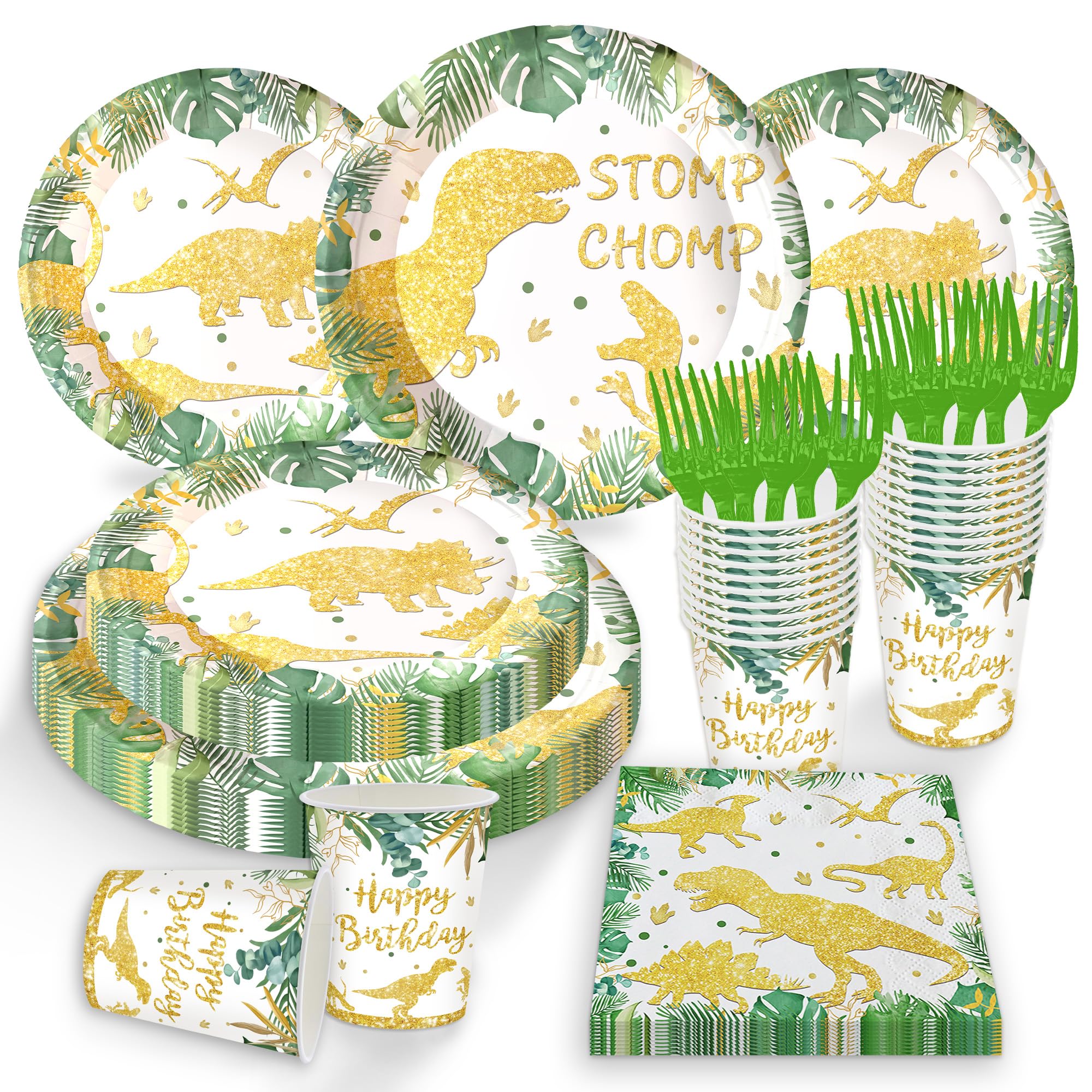 Oigco 120-Piece Dinosaur Birthday Party Supplies Set - Dinosaur Plates, Napkins, Cups & Forks for Kids Birthday Party, Baby Shower - Safari Jungle Theme - Serves 24 Guests - Perfect for Themed Decorations & Fun Celebrations