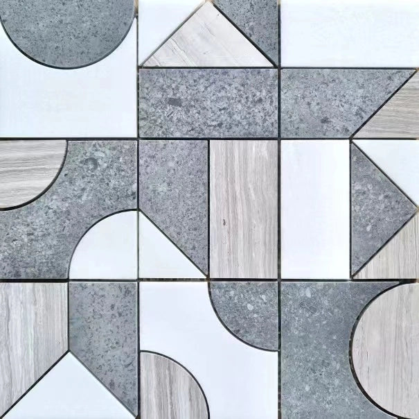 Modernist Expressions Marble Mosaics - Textural Echo Tile for Kitchen Backsplash, Bathroom Wall & Floor Decor - Premium Peel and Stick Mosaic Tiles for Home Renovation