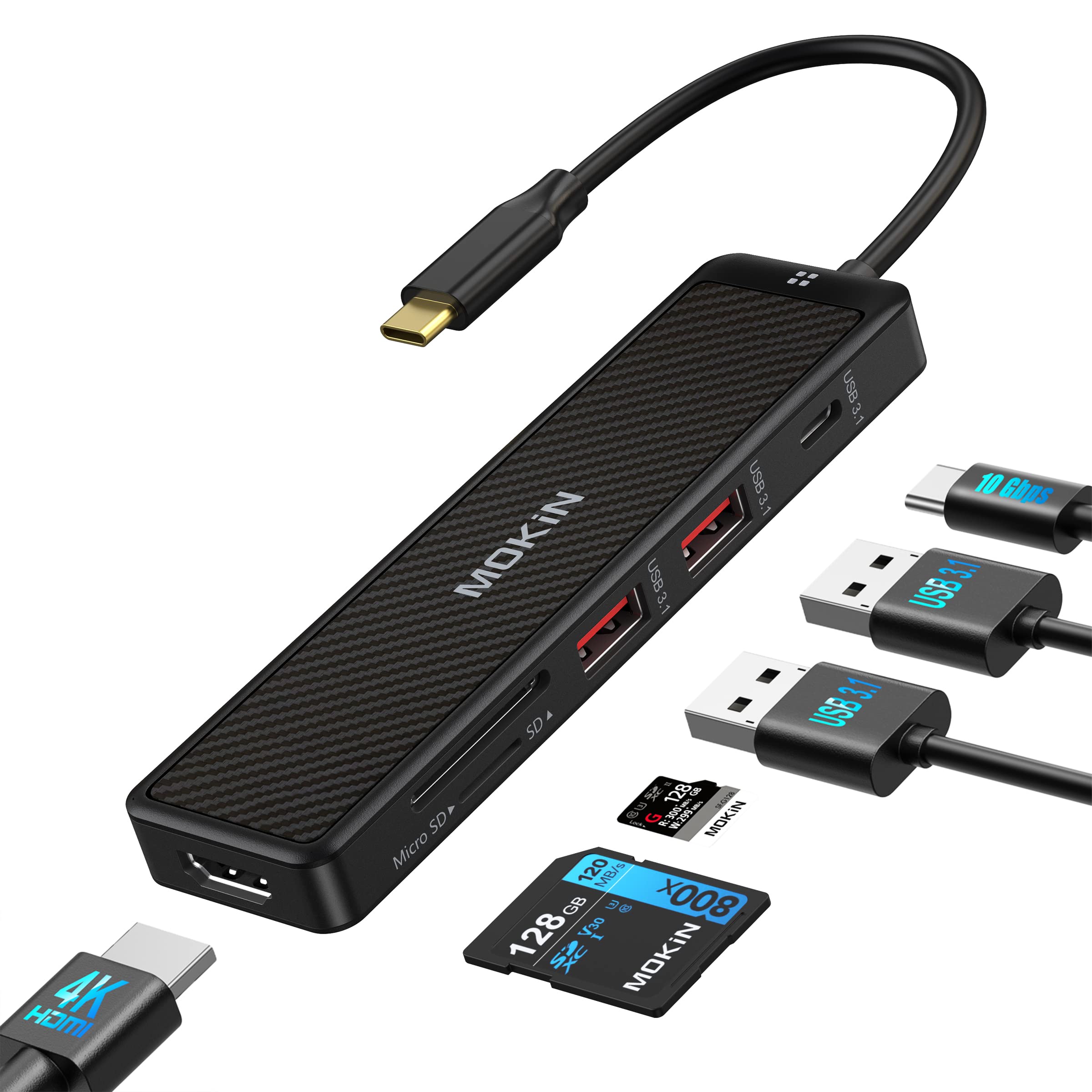 MOKiN 6-in-1 USB C Hub with 4K@60Hz HDMI, 2 USB 3.1 Ports, SD/TF Card Reader - Compatible with MacBook Pro/Air 2022-2019, Dell, HP, Surface - Perfect for Work, Travel & Home Office