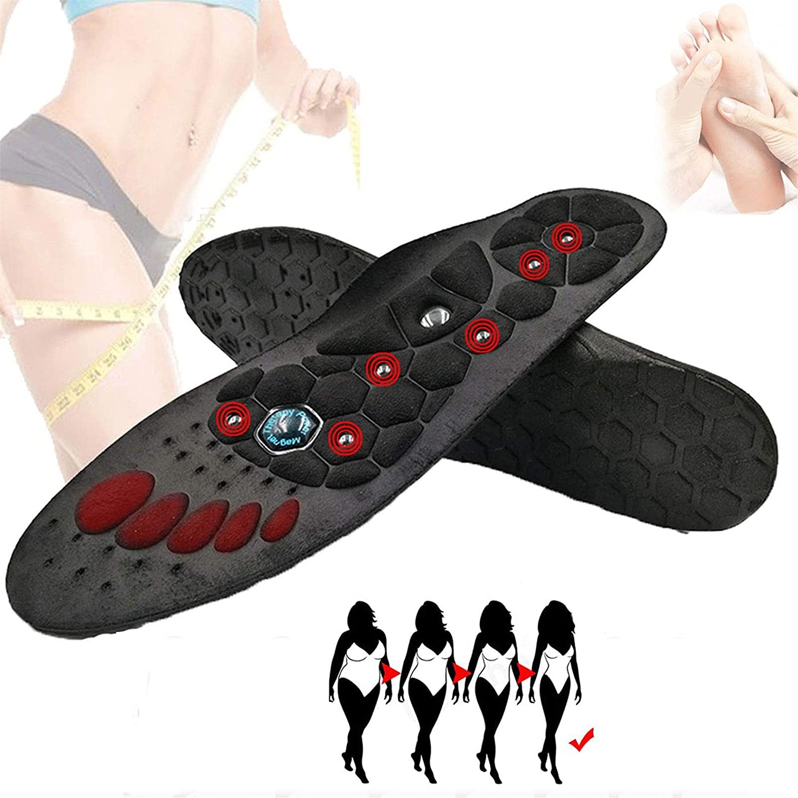 KXHWSH Acupressure Magnetic Massage Insoles with Bio-Magnets & Arch Support - Foot Massage Insole for Men & Women - Comfortable, Washable & Cuttable Shoe Inserts - Magnetic Therapy for Pain Relief - Perfect for Work, Walking & Daily Comfort