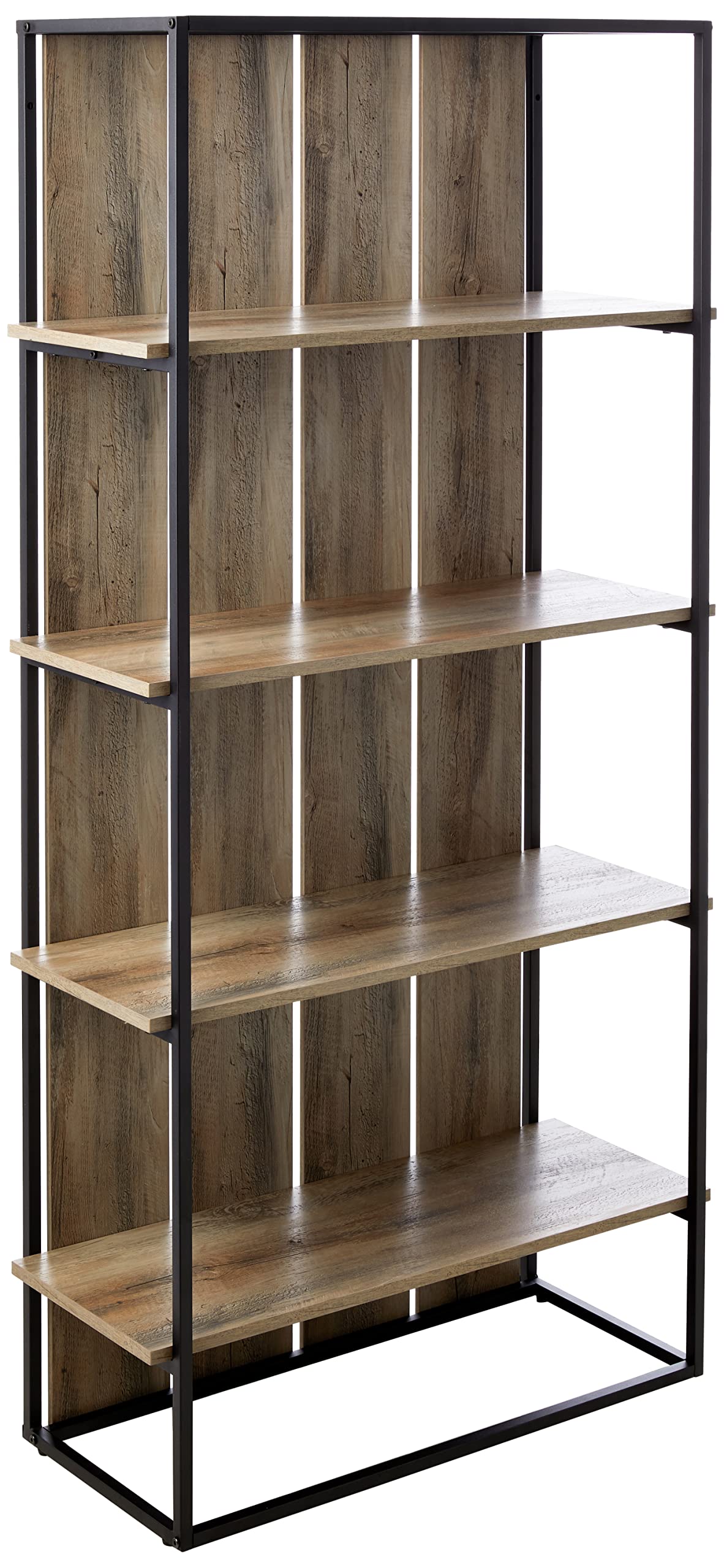 Walker Edison Evangeline Modern Farmhouse 4-Shelf Bookcase - 64 Inch Tall, Metal & Wood Construction, Grey Wash Finish - Perfect for Living Room, Office, or Bedroom Storage & Display