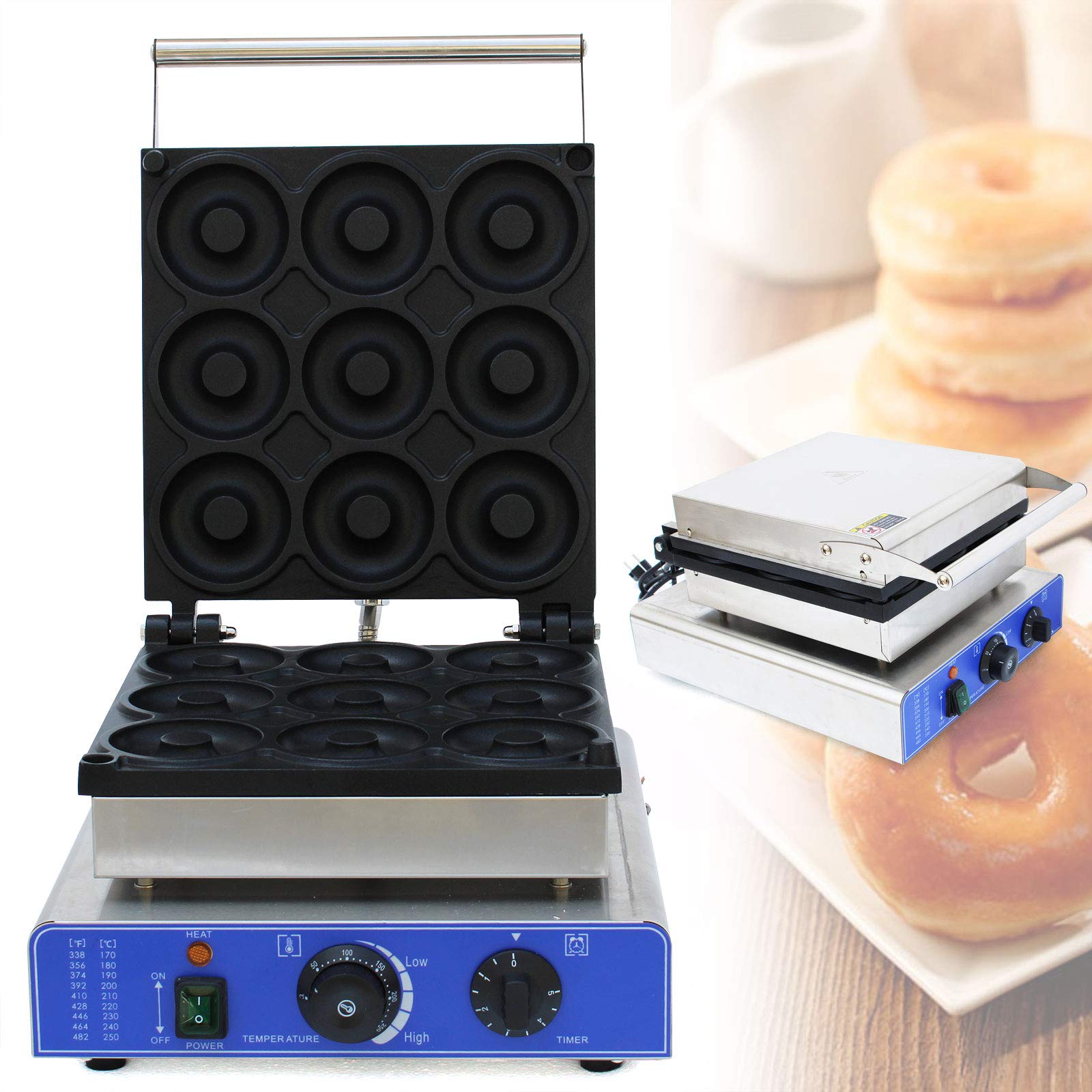 Commercial Electric Donut Maker Machine - 9 Grid Automatic Waffle & Doughnut Baker with Nonstick Surface for Restaurant, Bakery, Home Use | Perfect for Breakfast, Snacks, Party Treats & Small Business