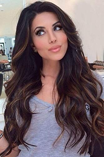 Majik Dark Brown Golden Highlight Women's & Girls Synthetic Hair Wig - Natural Look for Cosplay, Costume Parties & Daily Fashion (Dark Brown with Golden Highlights)