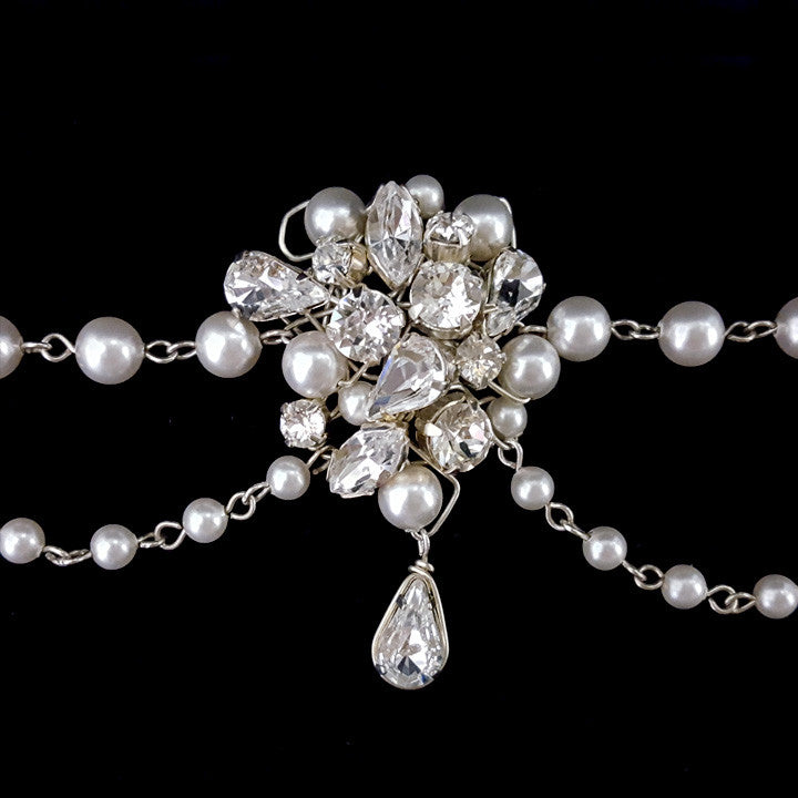 Elegant Kezani Pearl Wedding Armband - Pretty Eloise Pearl Drape Bridal Jewelry for Weddings, Prom & Special Occasions