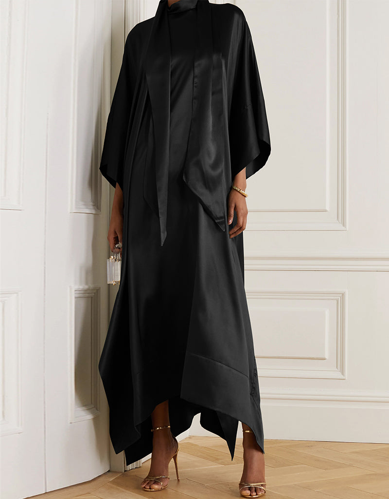 Elegant Black Maxi Dress for Women - Designer Heavy Fabric Long Dress for Parties, Weddings & Evening Events