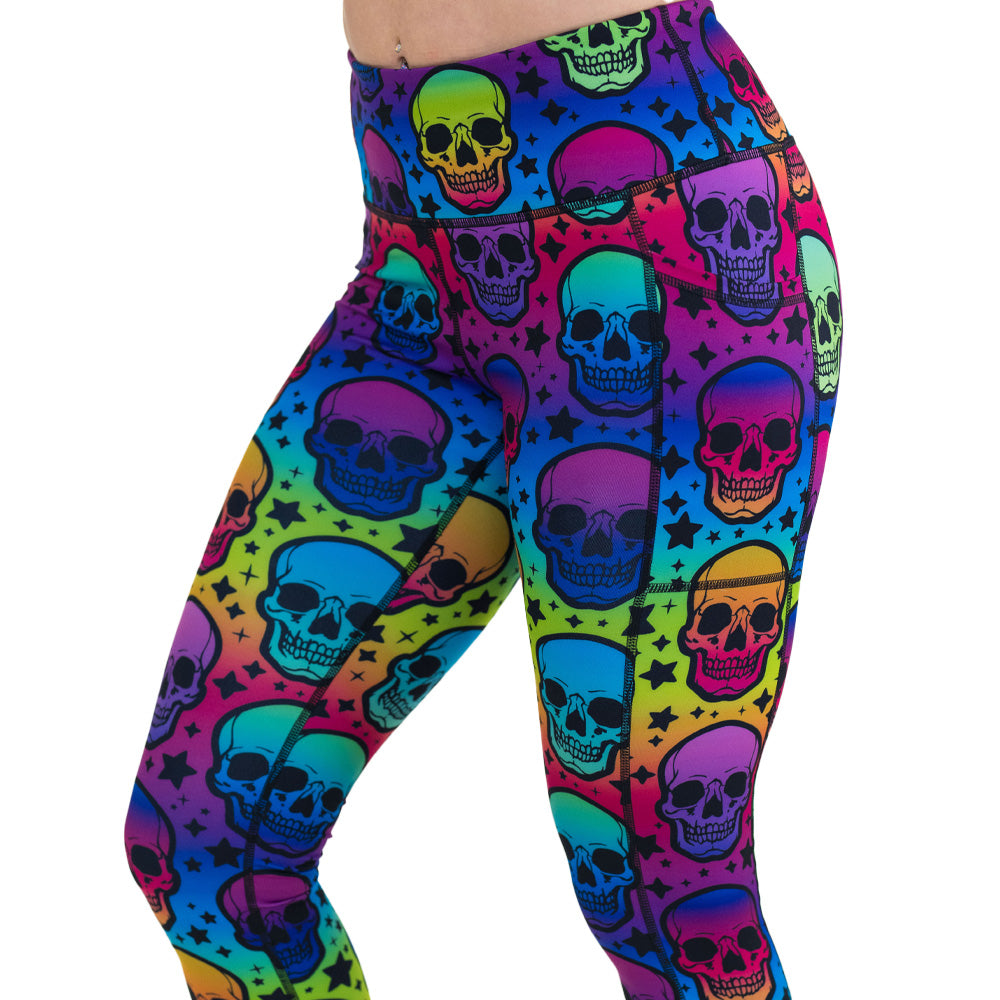 Psychedelic Skull Print Yoga Leggings for Women - High Waisted Stretchy Workout Pants for Gym, Running & Dance