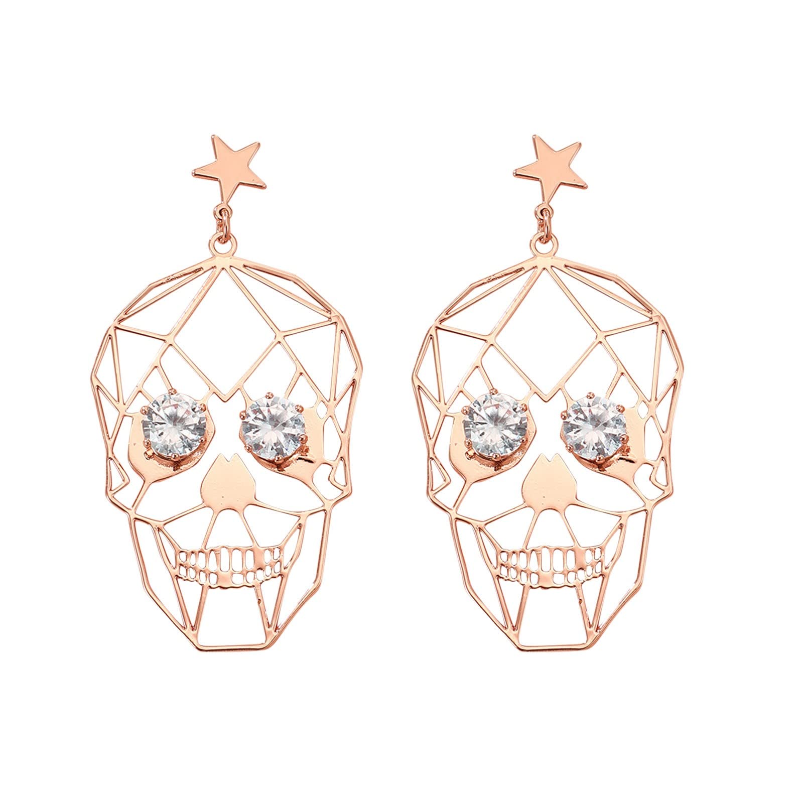 Funny Rhinestone Dangle Skeleton Earrings for Women - Gold Costume Jewelry Accessories for Wedding, Party & Everyday Wear