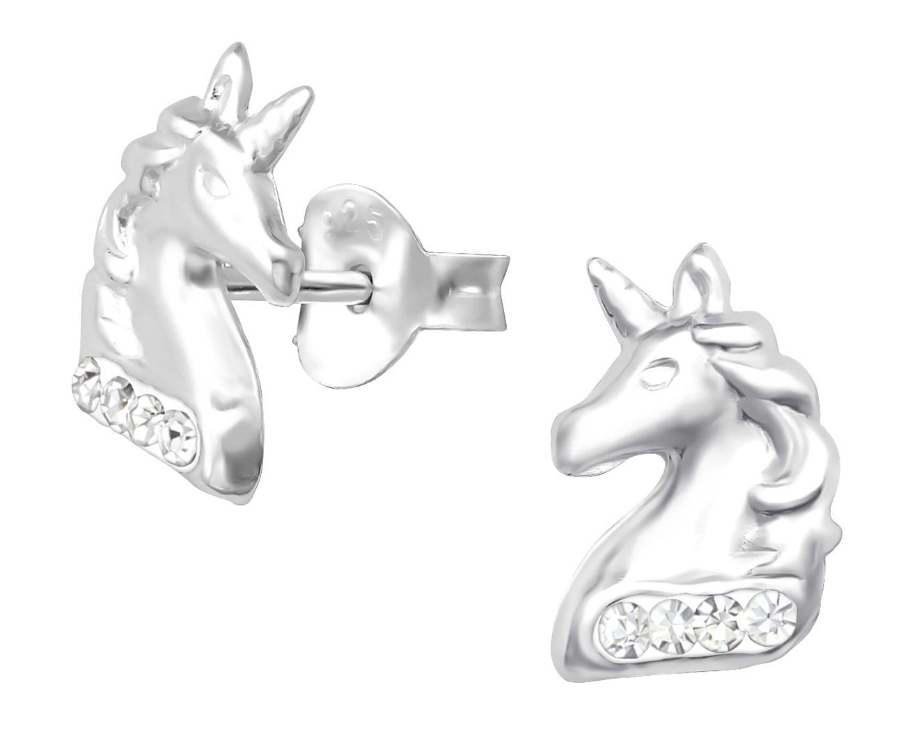 Sparkling Silver Unicorn Crystal Stud Earrings for Kids - Perfect for Birthday Gifts, Parties & Everyday Wear
