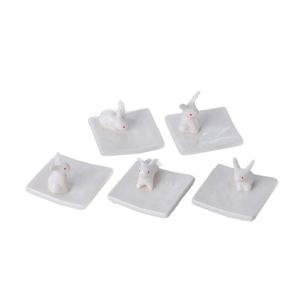 Japanese White Rabbit Chopstick Rest Set - 5pcs for Dining Elegance