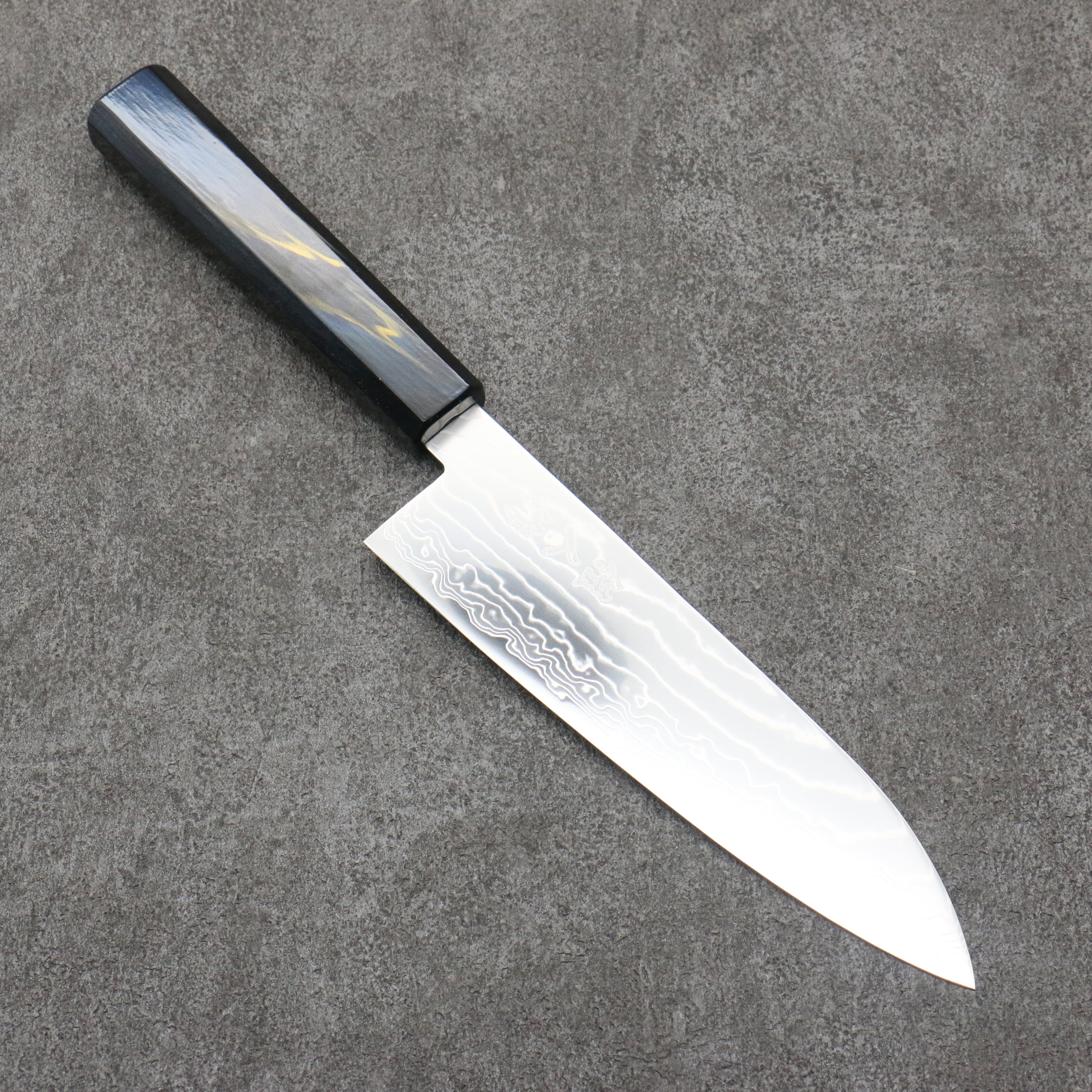 Premium Kajin Cobalt Special Steel Damascus Santoku Knife 180mm - Professional Japanese Chef Knife with Dark Blue & Gold Lacquered Handle - Perfect for Slicing, Dicing & Chopping Vegetables, Meat & Fish