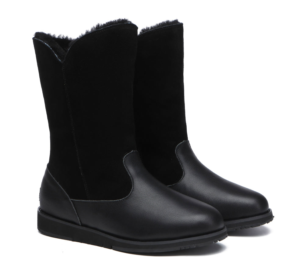 TARRAMARRA® Women's Leather Sheepskin Wool Mid Calf Boots with Zipper - Bryanna Style | Warm Winter Fashion for Casual Outings & Outdoor Activities