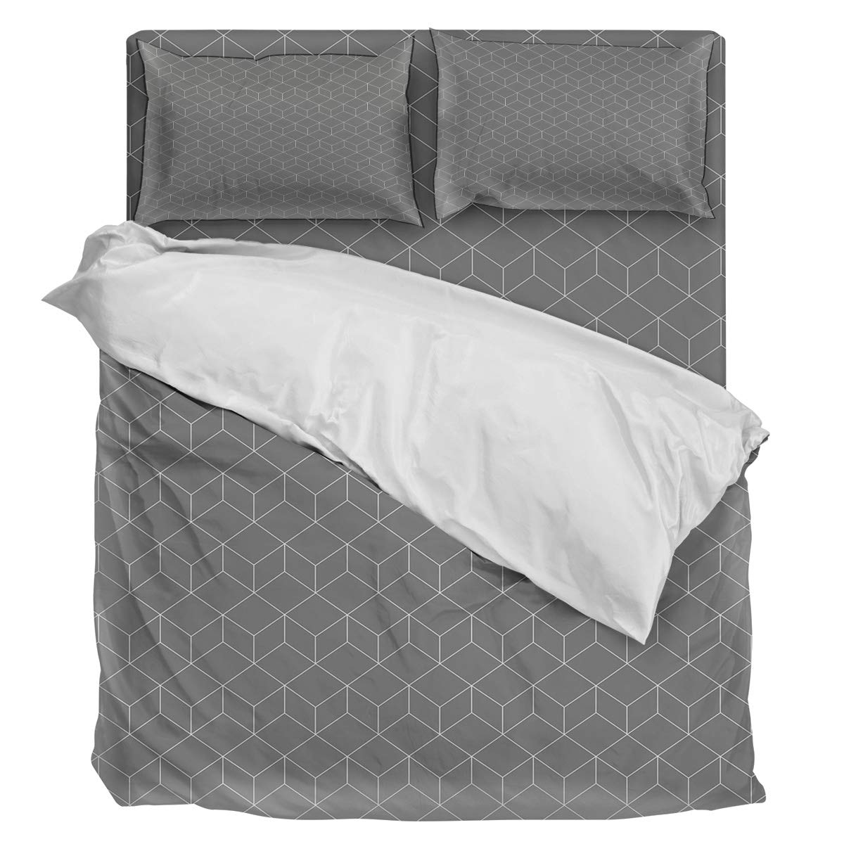 Premium 4-Piece Full Size Duvet Cover Set - Soft Luxury Grey & White Geometric Pattern Bedding (Duvet Cover, Sheet, 2 Pillowcases) for Modern Bedroom Decor