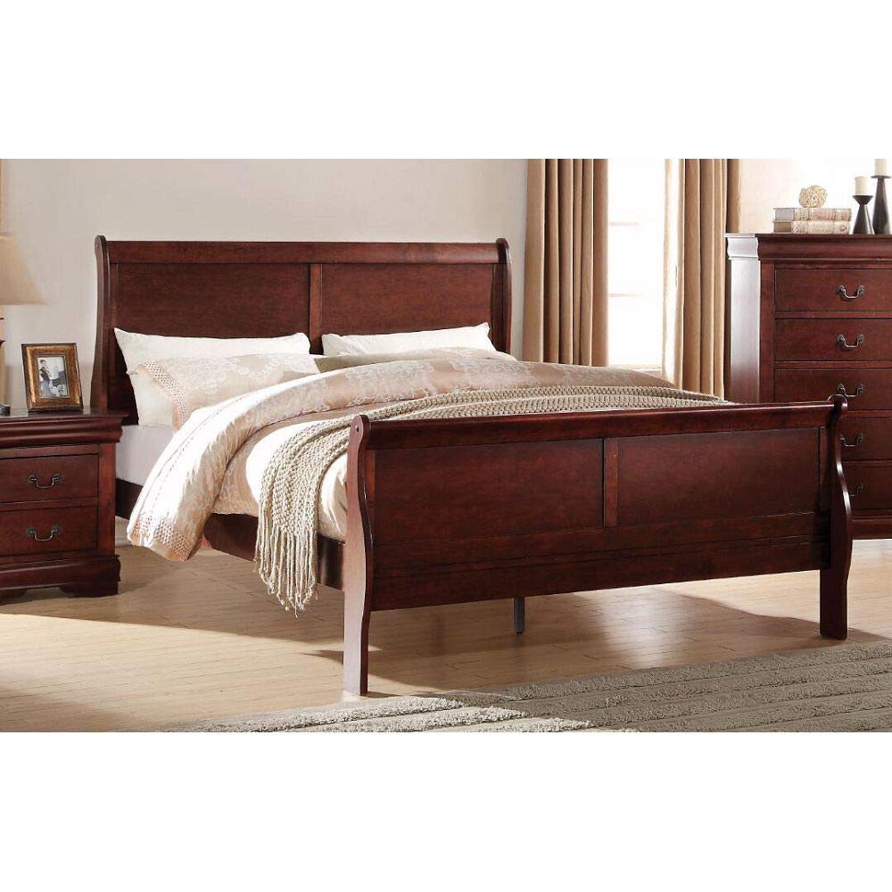 Lazyspace Retro Cherry Wood Queen Platform Bed Frame with Headboard & Footboard - Solid Wood Slat Support, No Box Spring Needed - Perfect for Bedroom, Guest Room, Master Suite (Brown, Queen Size)