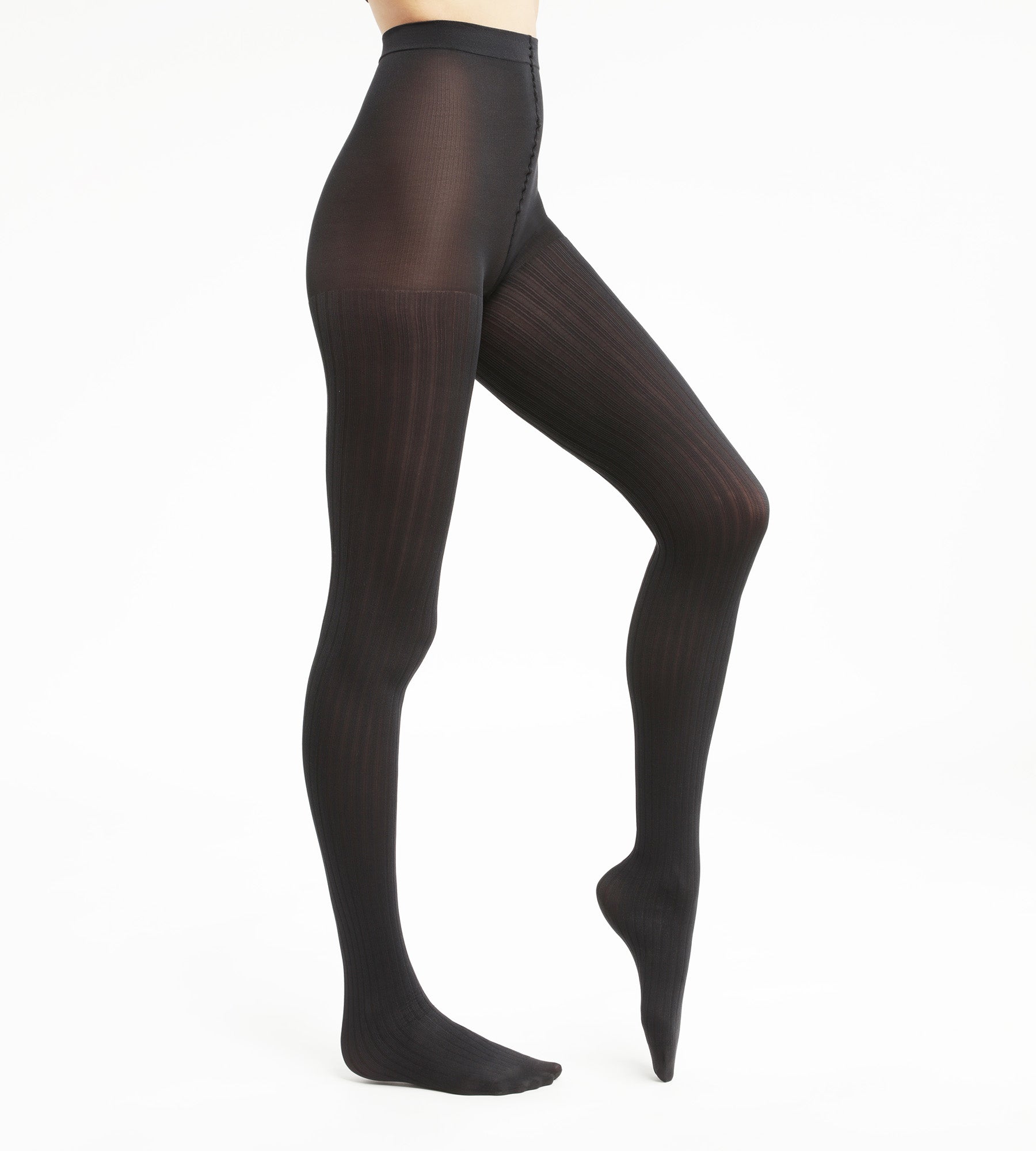 Black Matte Ribbed Semi-Opaque Women's Tights - Perfect for Work, Casual Wear & Layering Under Dresses