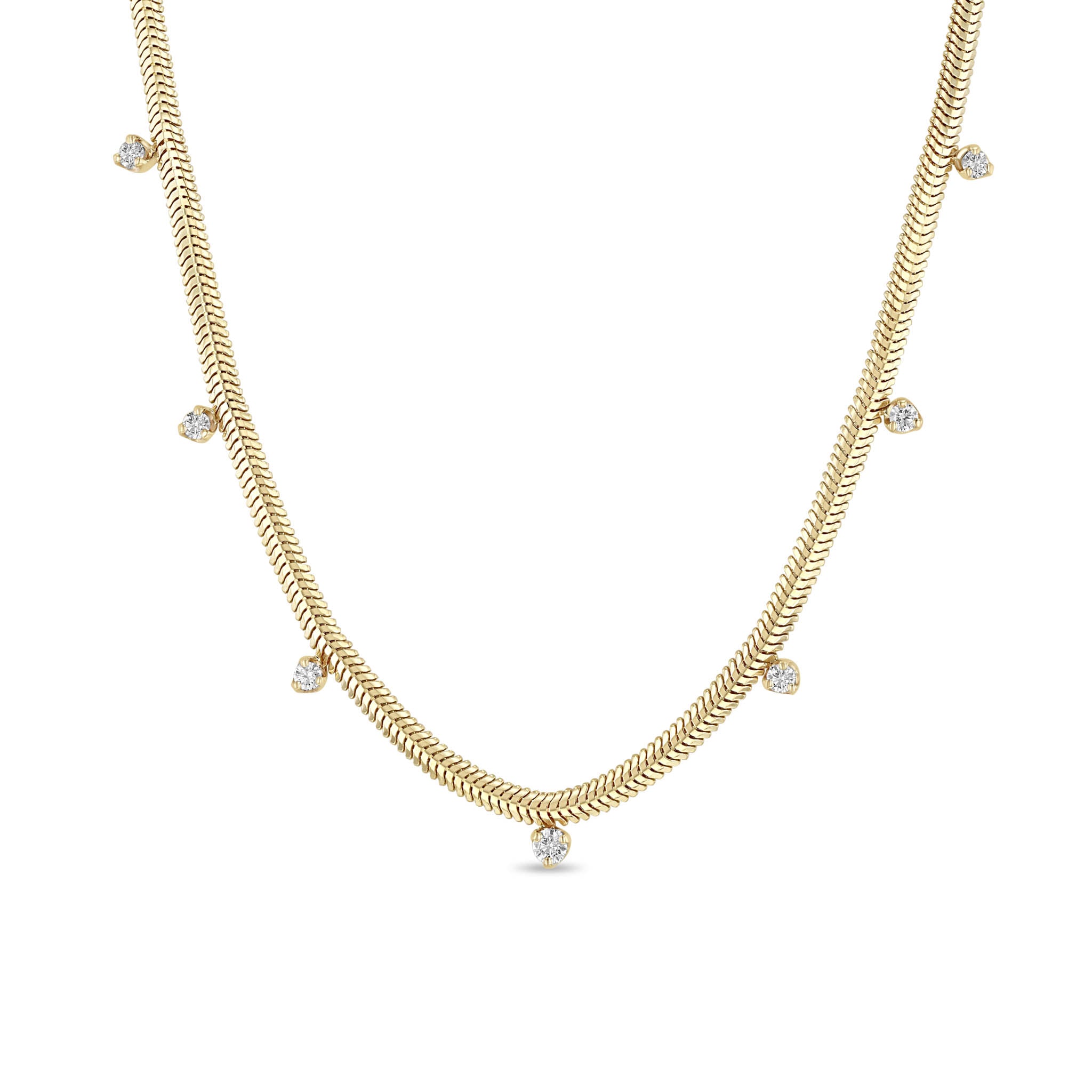 14K Gold 7-Prong Diamond Snake Chain Necklace for Women - Elegant Layered Jewelry for Party, Wedding & Everyday Wear