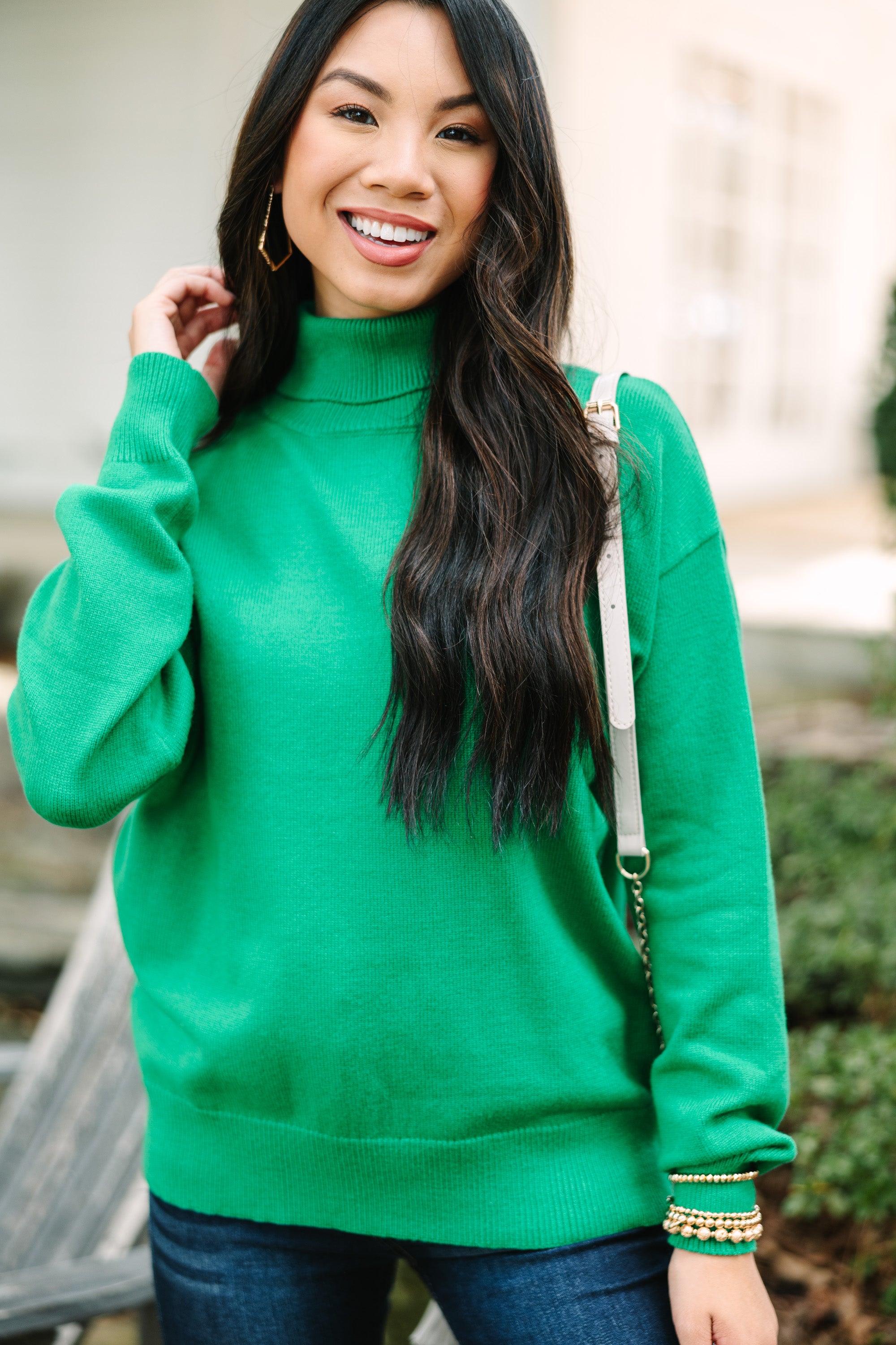 Stylish Kelly Green Turtleneck Sweater for Women | Soft & Comfortable Winter Pullover | Perfect for Office, Date Night & Holiday Outfits
