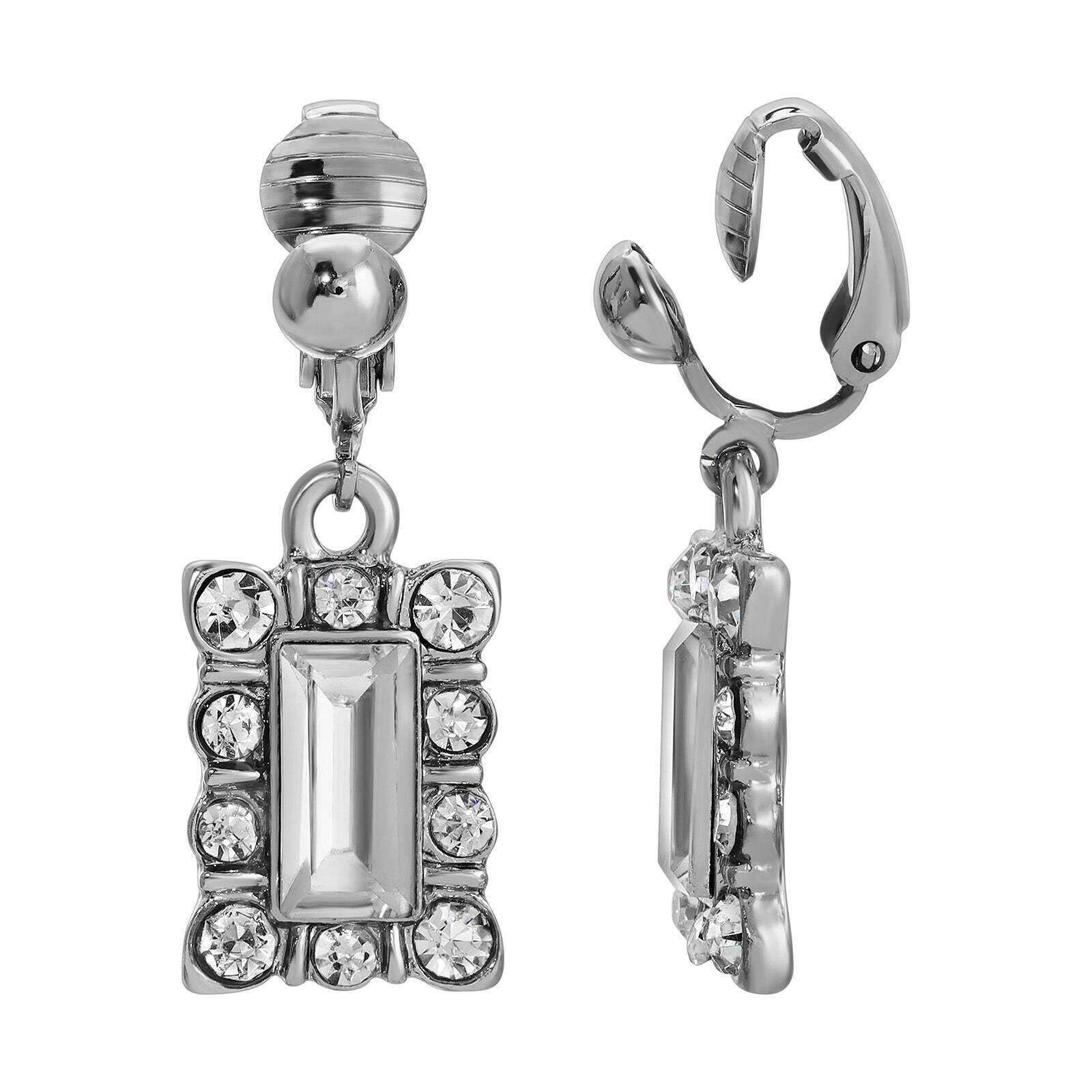 1928 Vintage Style Baguette & Round Crystal Clip-On Earrings for Women – Elegant Costume Jewelry for Parties, Weddings & Special Occasions