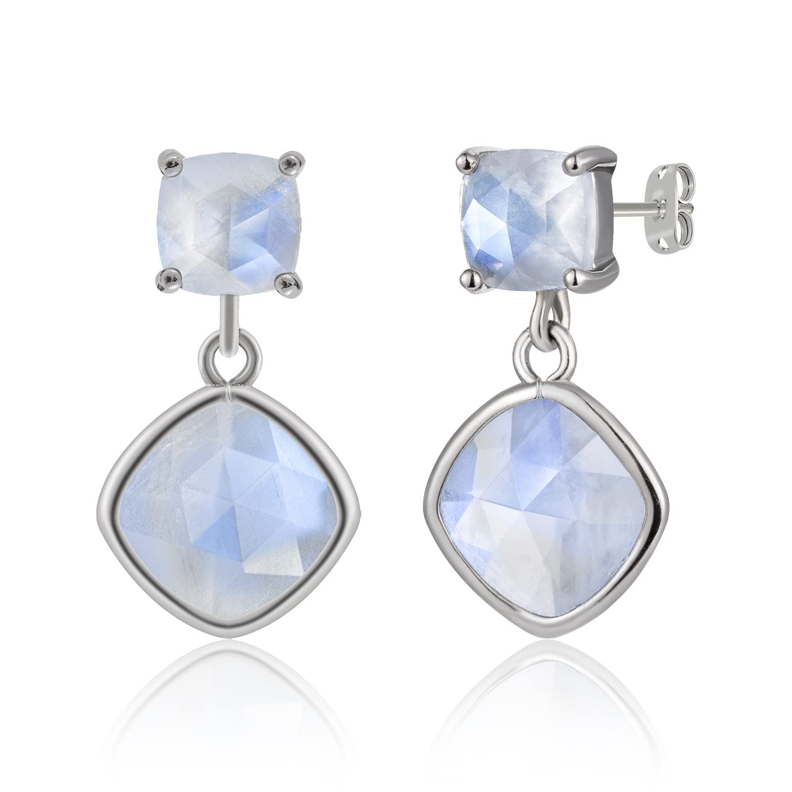 925 Sterling Silver Stud Earrings for Women - Natural Moonstone/Labradorite Gemstone Birthstone Dangle Earrings, Fashion Jewelry Birthday Gifts for Her | Perfect for Everyday Wear, Parties & Special Occasions