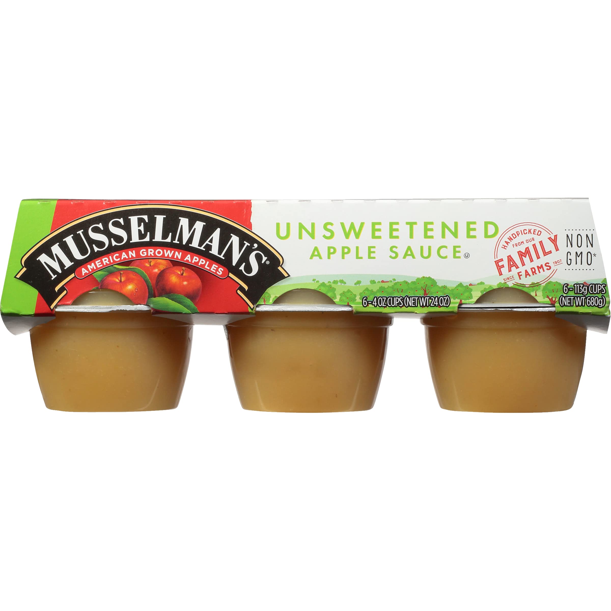 Musselman's Natural Unsweetened Applesauce - 6 Pack of 4 oz Cups (Total 12 Cups) | Healthy Snack for Kids, Baking Ingredient & Smoothie Base