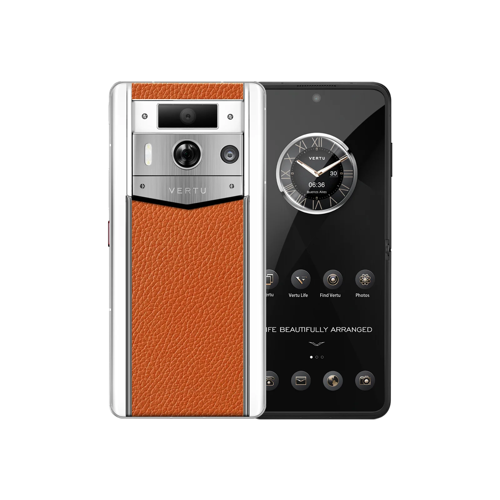 METAVERTU 2 White Calfskin Web3 AI Smartphone - Orange (Silver Case) | Luxury Crypto Phone for Secure Transactions & Digital Nomads