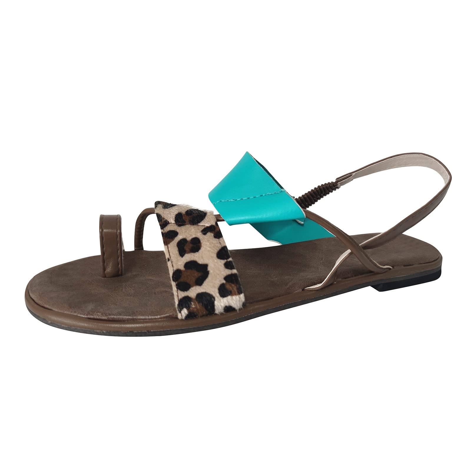 Women's Fashion Summer Boho Leopard Print Colorblock Flat Sandals - Comfortable Beach Slides for Casual Outings, Vacations & Poolside Relaxation