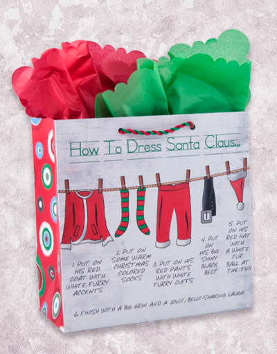 Santa Claus Gift Bags Medium Square - Christmas Present Wrapping Bags for Holiday Gifts, Party Favors & Stocking Stuffers