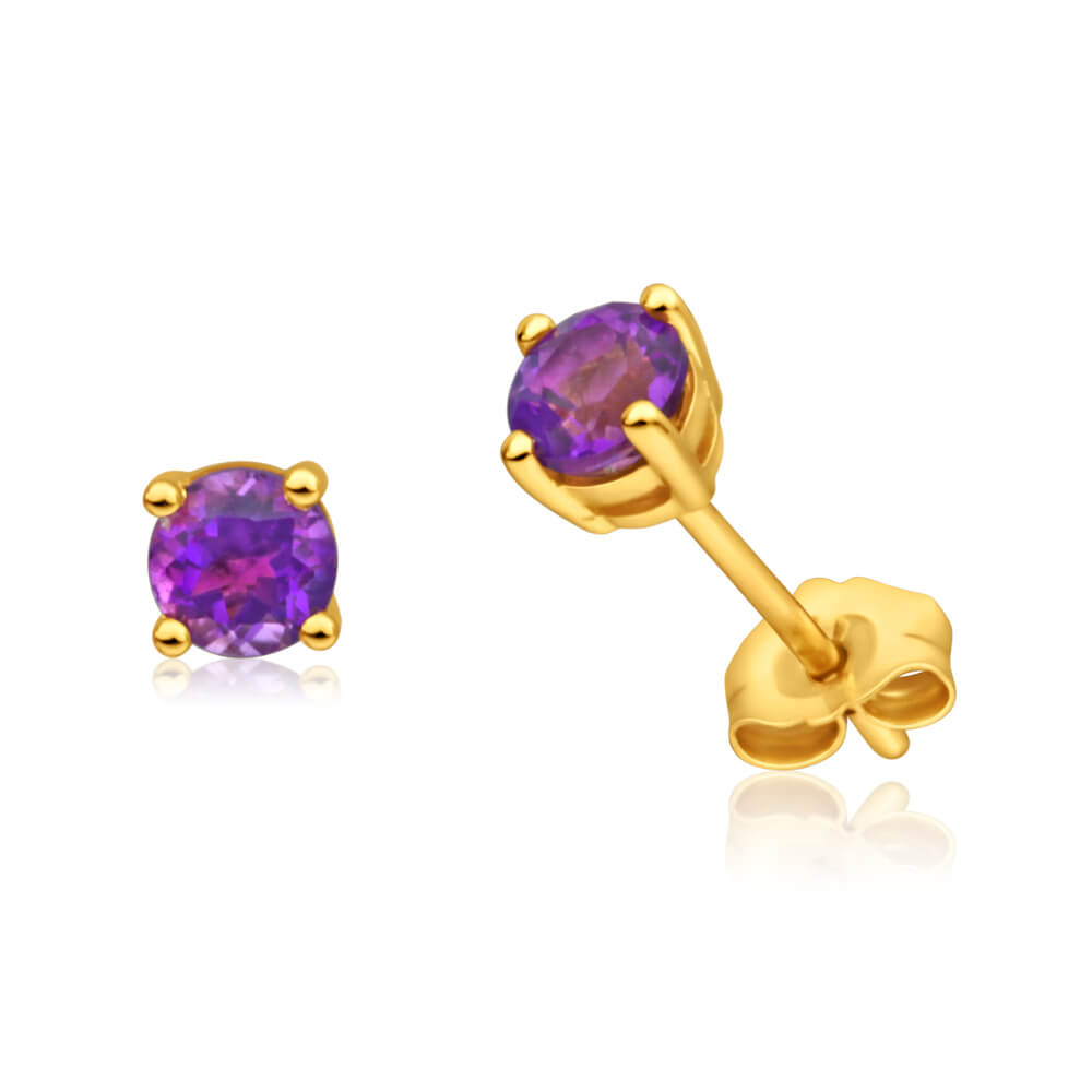 9ct Yellow Gold Amethyst Stud Earrings for Women - Elegant Purple Gemstone Jewelry Gift for Birthday, Anniversary & Special Occasions