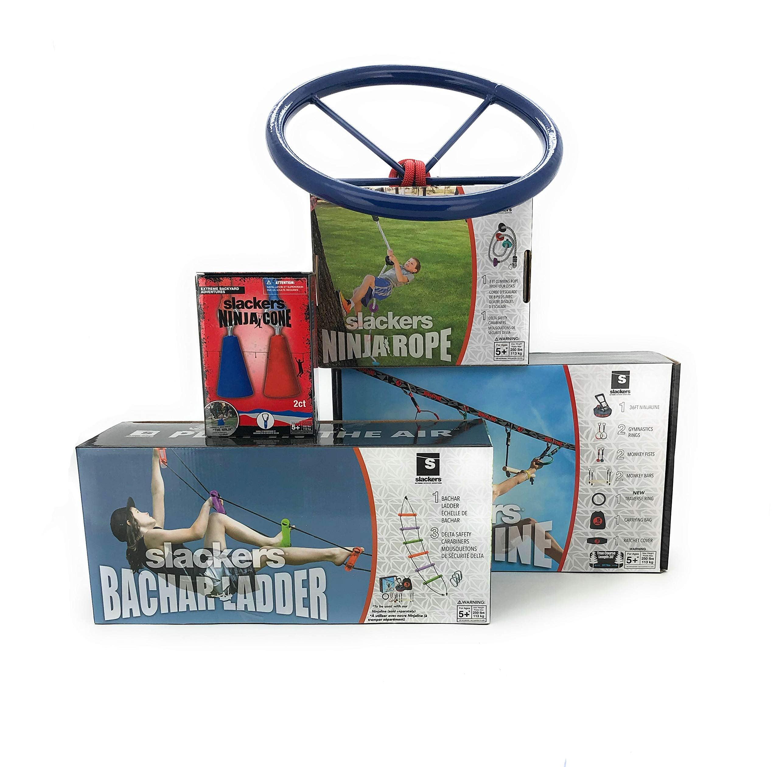 Slackers NinjaLine Mega Bundle Intro Kit with Bonus Obstacles - Kids Outdoor Obstacle Course for Backyard Play, Birthday Parties & Ninja Training | Durable & Safe for Ages 5+