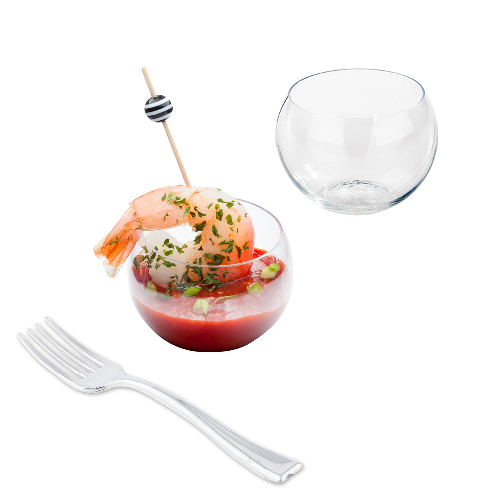 100 Pack 2 oz Clear Plastic Cups & 100 Silver Mini Forks - Perfect for Parties, Weddings, Desserts, and Catering Events