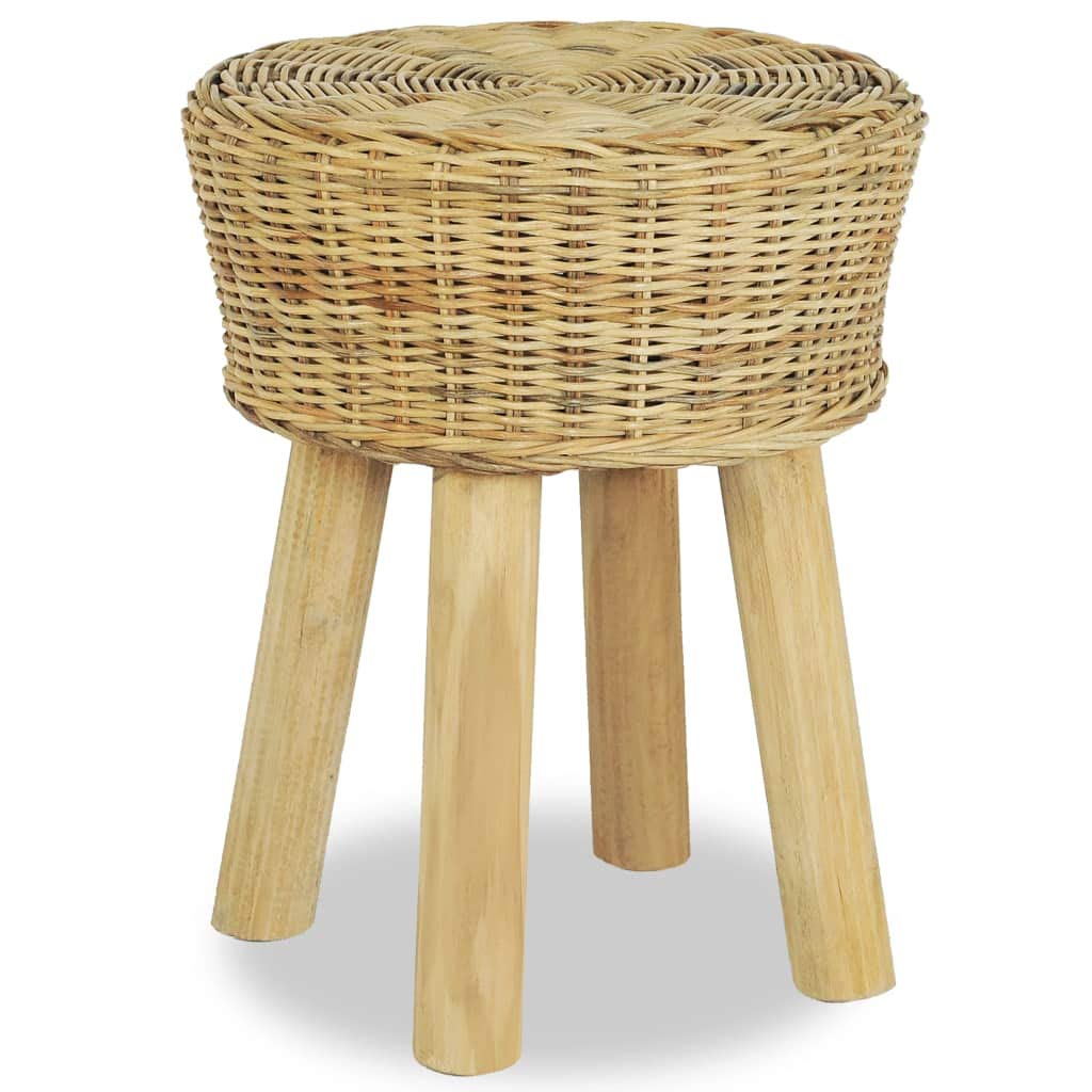 YUUIKLLE Wood Bar Stool with Natural Rattan - 13.8
