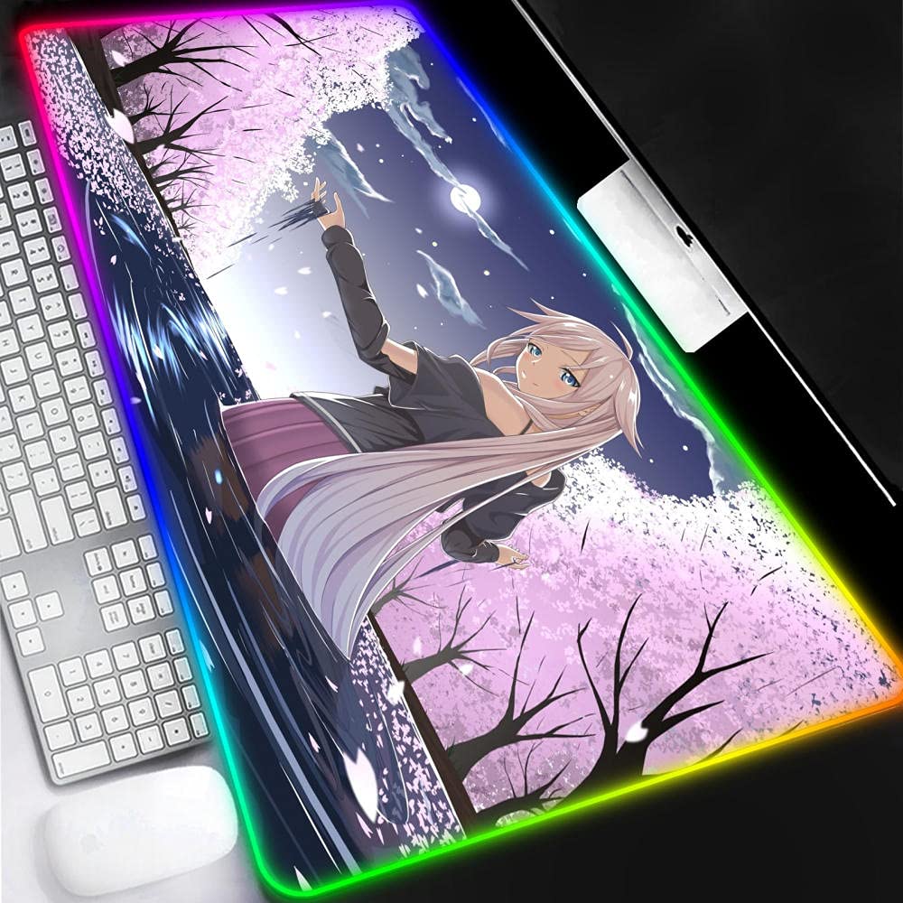 Large LED Gaming Mouse Pad with Kawaii Anime Cherry Blossom Design - XXL Non-Slip Keyboard & Mouse Mat for PC, Laptop, Gaming Setup - Perfect for Esports, Office Work & Streaming