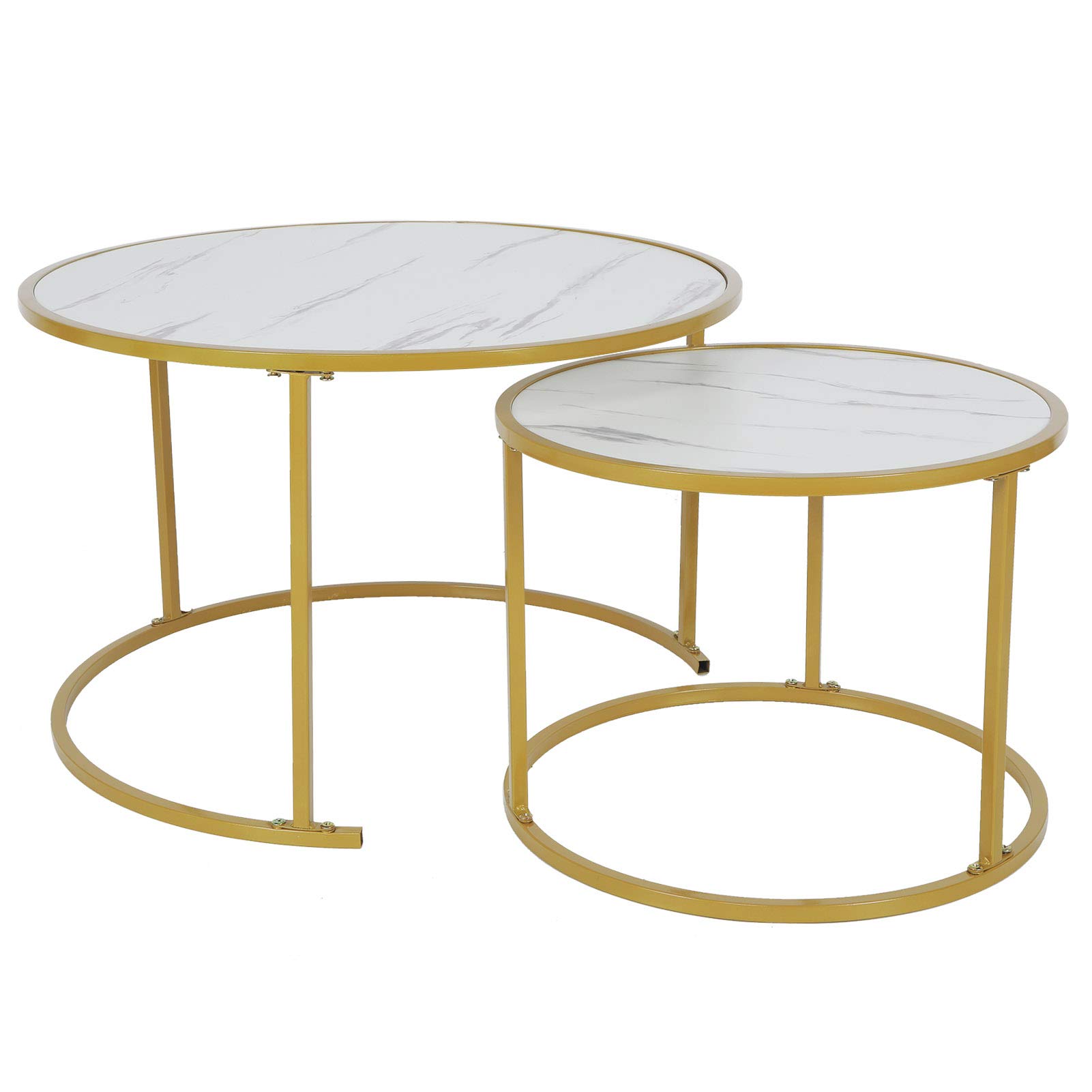 POCREATION 2-Piece Round Marble Coffee Table Set - Modern & Elegant Living Room Furniture for Home, Office, Restaurant & Commercial Use | Perfect for Lounge Areas, Reception Spaces & Dining Establishments