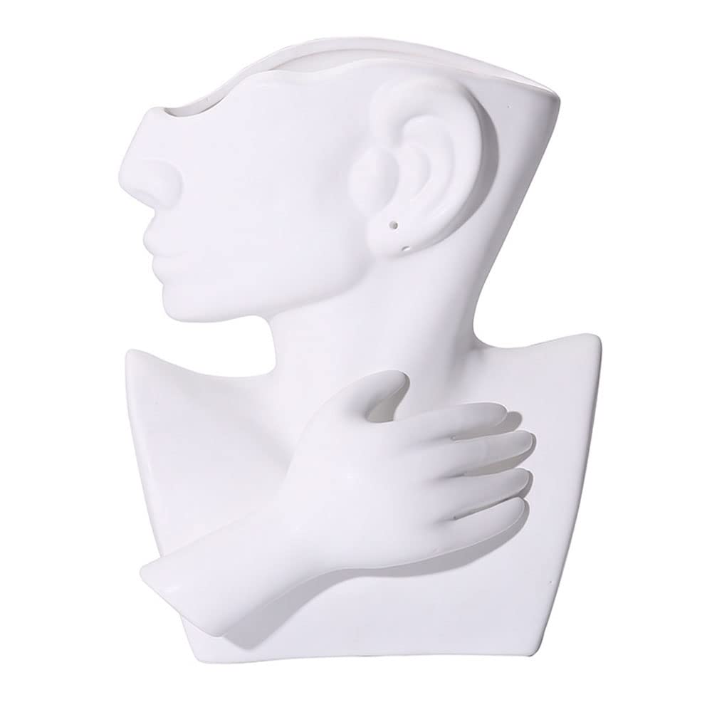 Female Face Vase - Ceramic Art Statue Flower Pot Bust Head Shaped Vase for Home & Office Decor, Unique Birthday Gift Idea - Perfect for Living Room, Bedroom, or Desk Decoration (White)