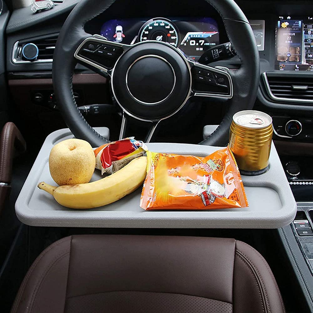 Multifunctional Portable Steering Wheel Desk for Car - Laptop Tray, Tablet Stand & Eating Table with Phone Holder | Perfect for Working, Dining & Entertainment in Vehicle (Gray)