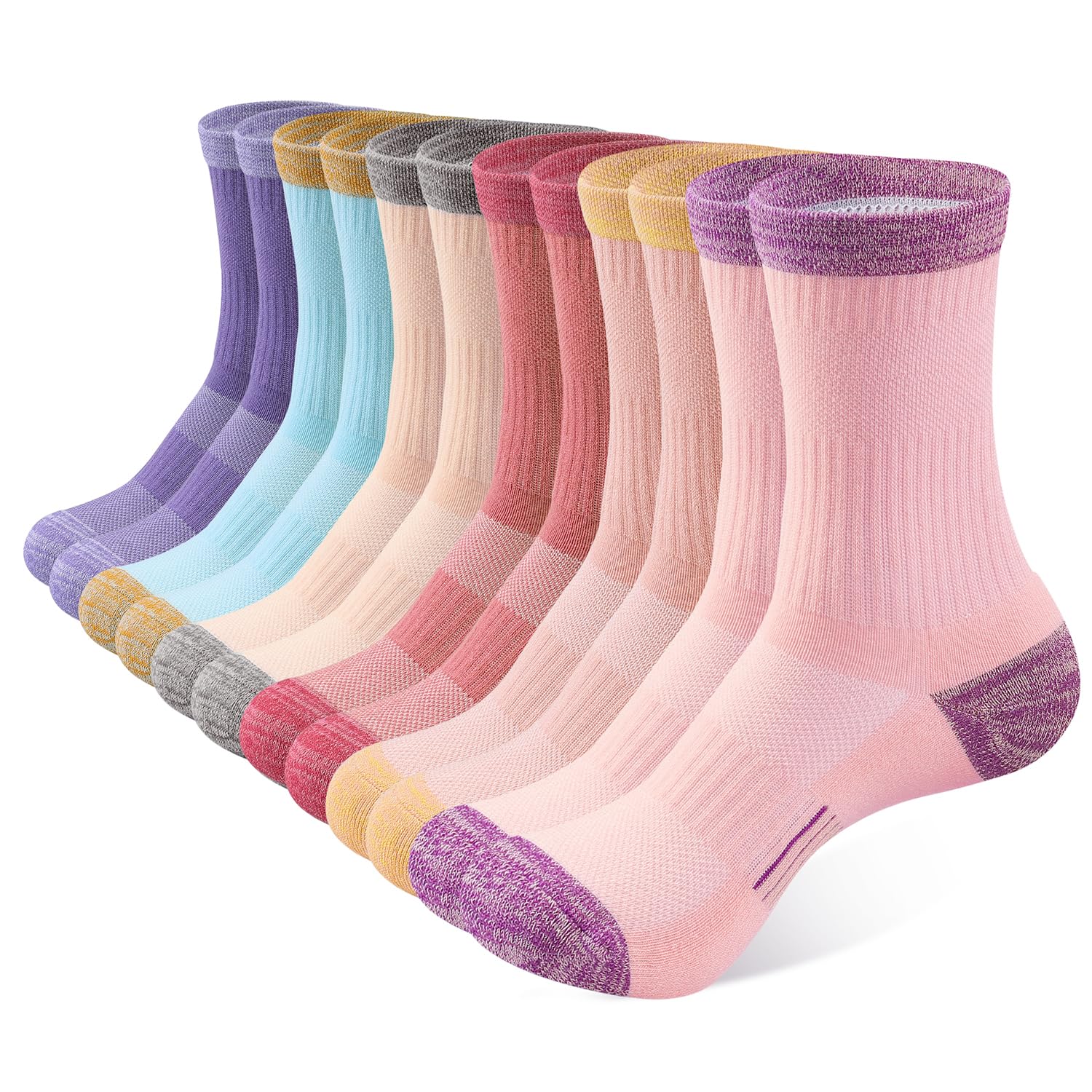 **Women's Crew Socks 6-Pack – Cushioned Compression Cotton Socks for Hiking, Running, Walking & Athletic Activities – Breathable & Supportive for Outdoor & Workout Use**