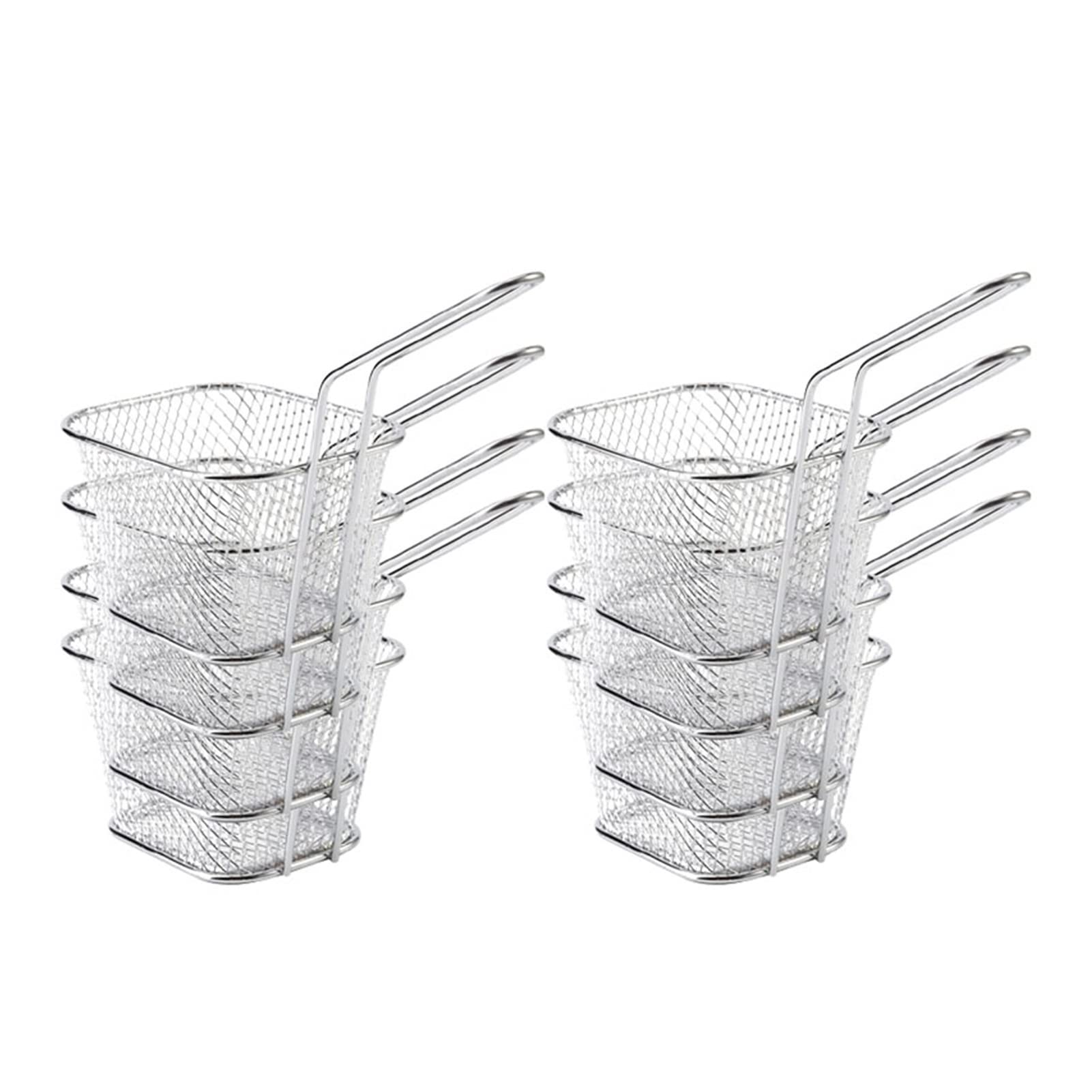 TOMYEUS 8PCS Stainless Steel Fry Basket Set - Deep Fry Basket for Chicken, French Fries, Potato Chips - Kitchen Strainer & Colander for Frying, Cooking & Food Prep (Silver) - Perfect for Restaurants, Home Kitchens & Outdoor BBQ