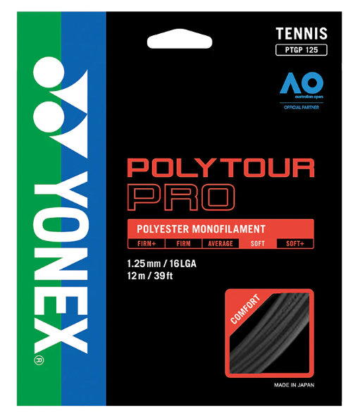 Yonex Polytour Pro 125 Tennis Strings - Graphite Tennis Racket Strings for Enhanced Spin & Control | Perfect for Competitive Play & Tournament Matches