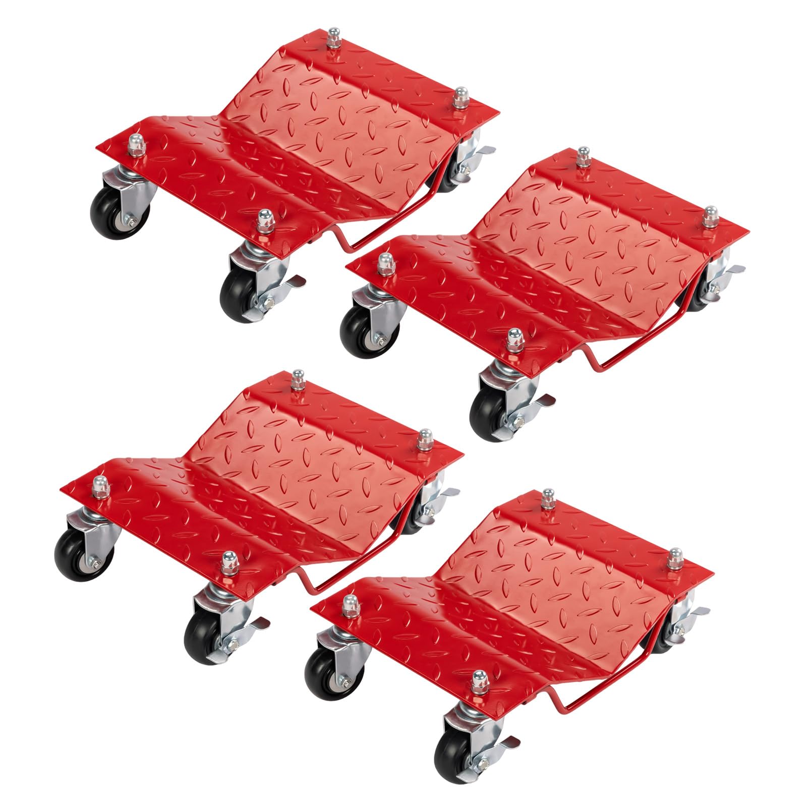 TUFFIOM Heavy Duty Car Dolly Set of 4 - 6000LBS Capacity Vehicle Wheel Dollies with Brakes - Steel Tire Skates for Auto Repair & Garage Storage (Red) - Perfect for Moving Cars, Trucks & SUVs in Tight Spaces