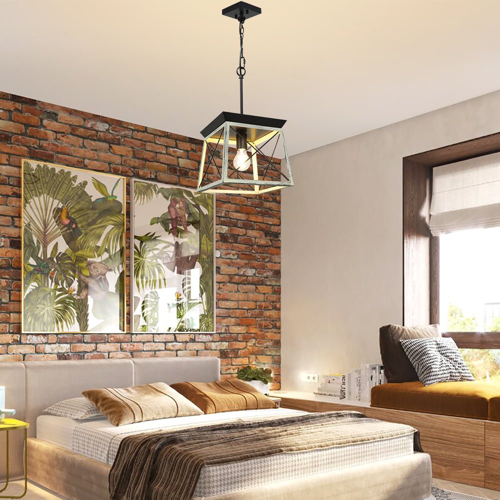Depuley Farmhouse Pendant Light Fixture - Adjustable Rustic Island Lighting, Industrial Square Chandelier for Kitchen, Dining Room & Living Room Ceiling