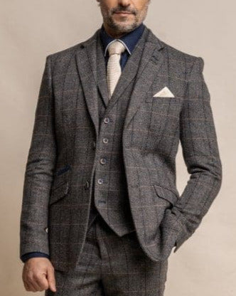 Cavani Albert Men's Grey Slim Fit Tweed Style Jacket - Classic Blazer for Business, Office & Formal Occasions