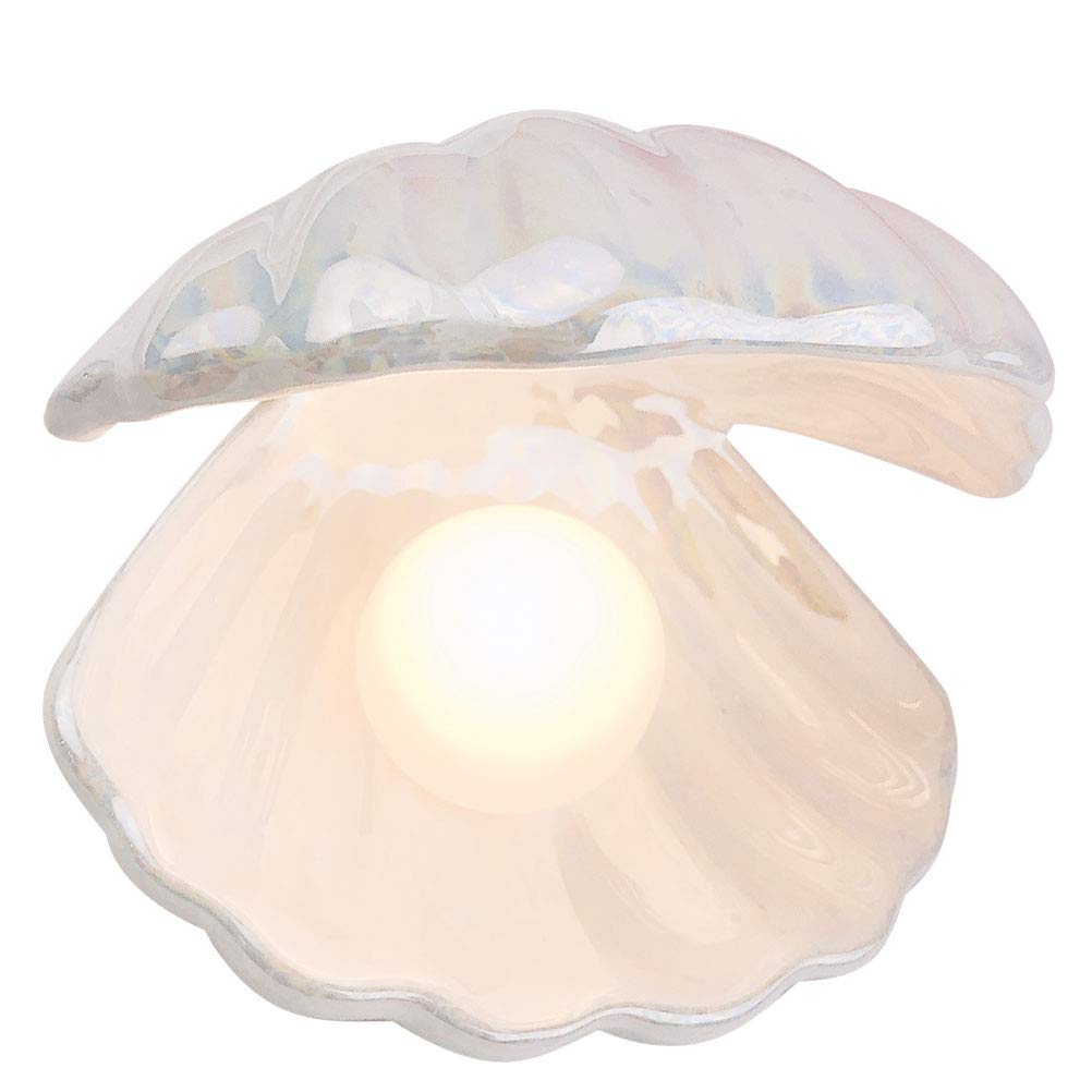 SEWACC Danish Pastel Shell Pearl Night Light - Ceramic Table Lamp for Bedroom, Living Room & Nursery Decor - White Aesthetic Home Lighting for Relaxation & Cozy Ambience